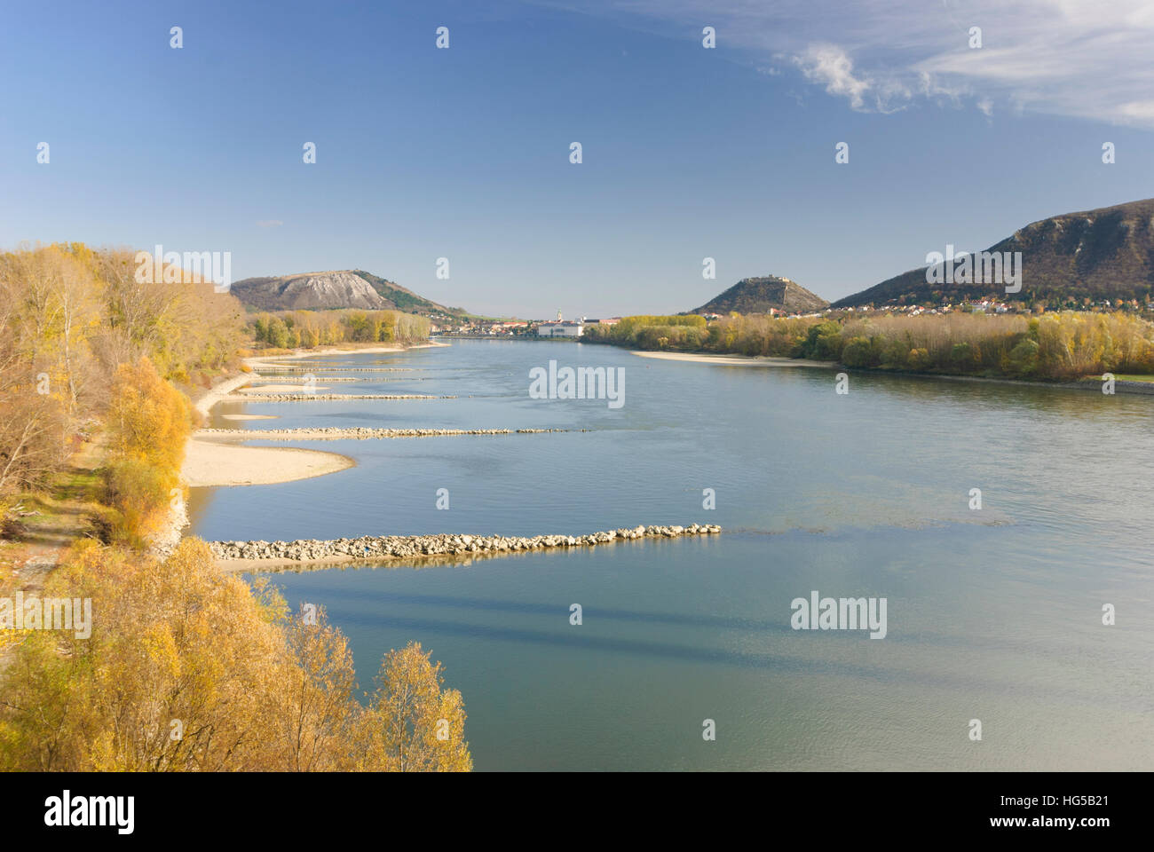 Hainburg an der Donau: Ansicht von Hainburg, Donau, Donau, Niederösterreich, Niederösterreich, Österreich Stockfoto