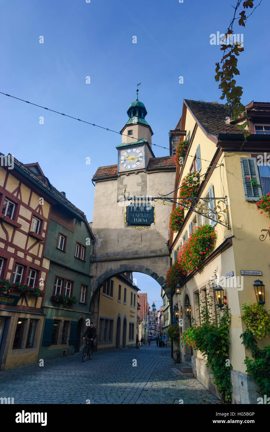 Rothenburg Ob der Tauber: Turm Markusturm, Röderbogen, Mittelfranken, Mittelfranken, Bayern, Bayern, Deutschland Stockfoto