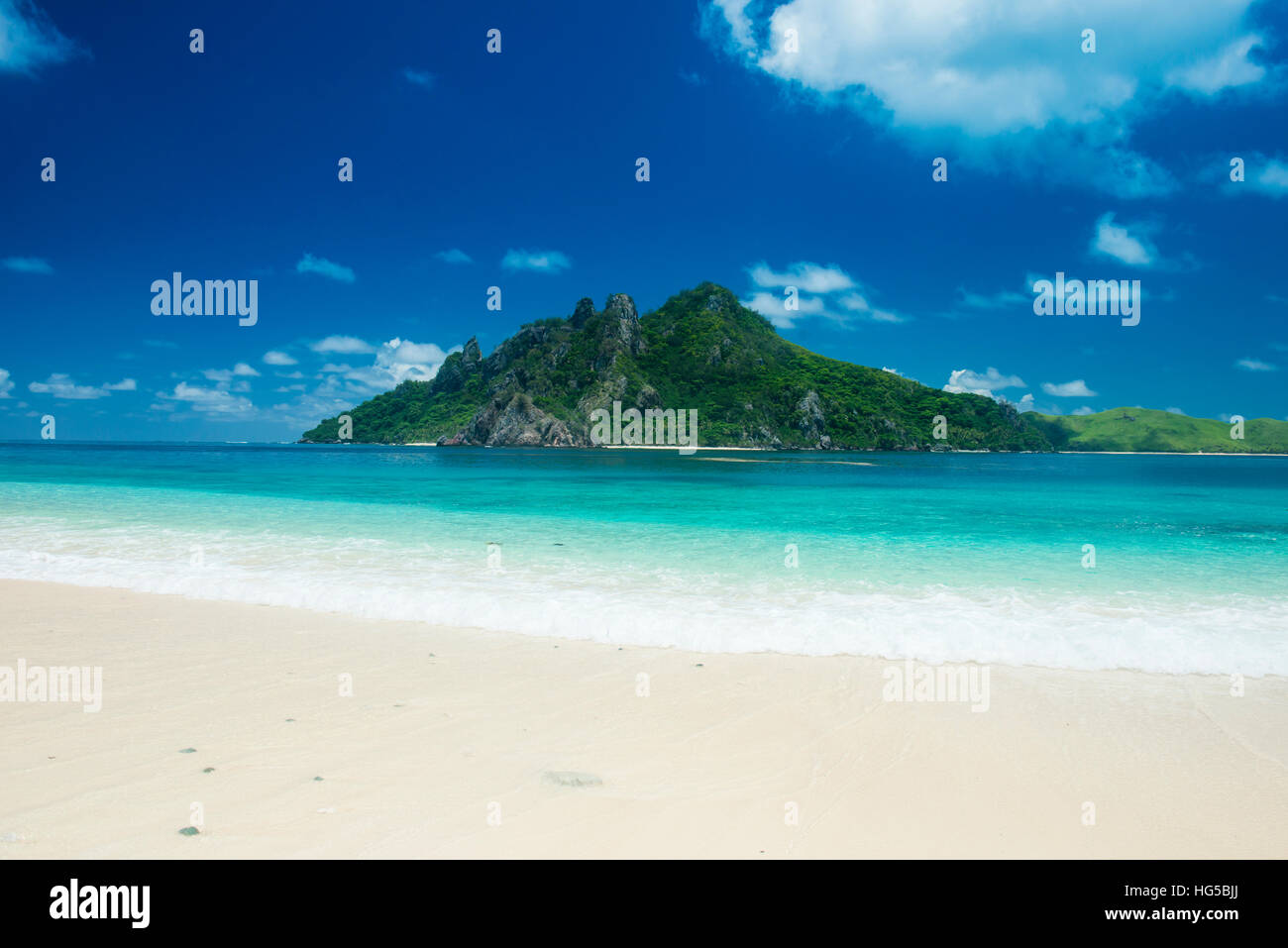 Schönen weißen Sandstrand auf Monuriki (Cast Away Insel), Mamanuca Inseln, Fidschi-Inseln, Süd-Pazifik Stockfoto