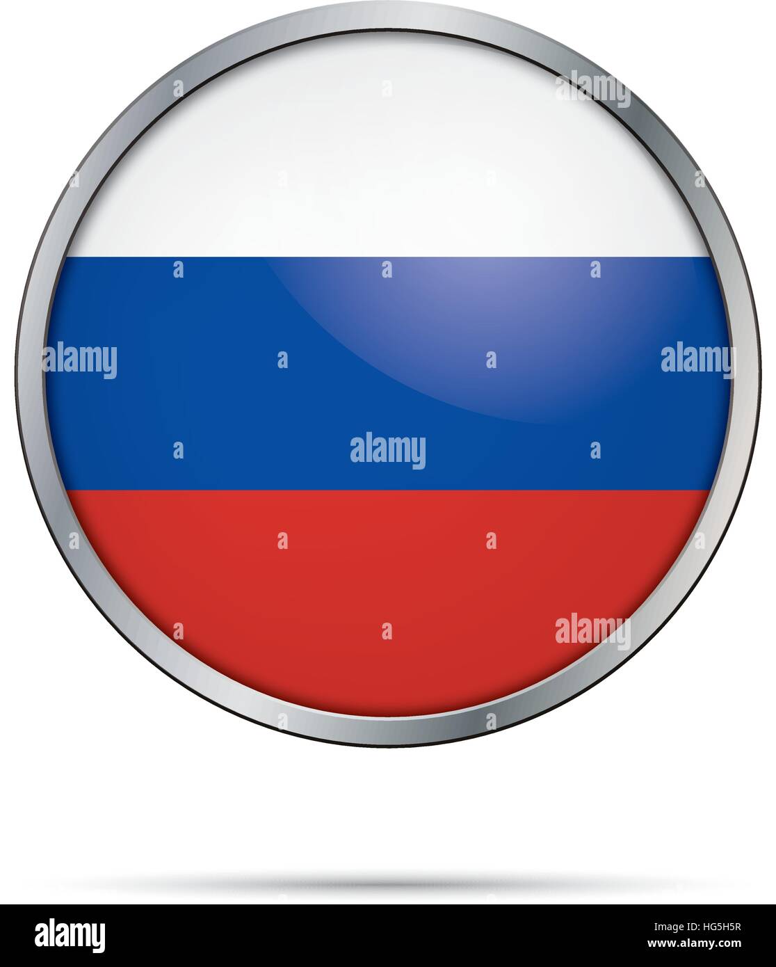 Russland Flagge Glas Button Stil mit Metallrahmen. Stock Vektor