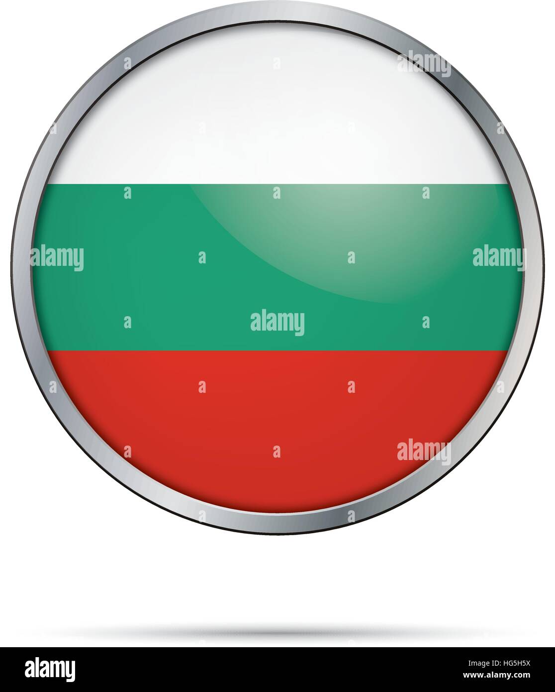 Bulgarien Fahne Glas Button Stil mit Metallrahmen. Stock Vektor