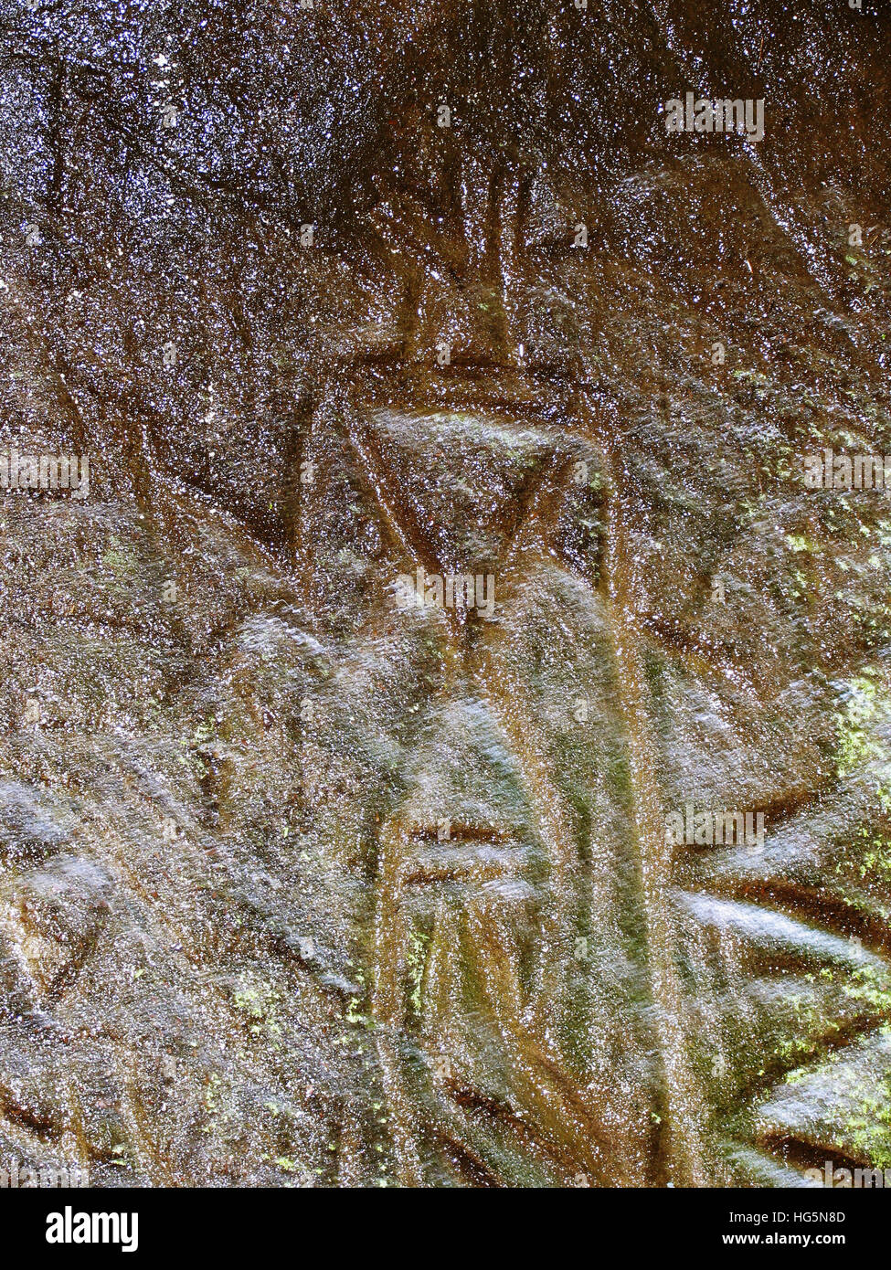 Edakkal Höhlen Ambukutty Mala, Batheri, Kerala, Indien. Ca. 6000 BCE. Bildhafte Schriften der Steinzeitmensch Stockfoto