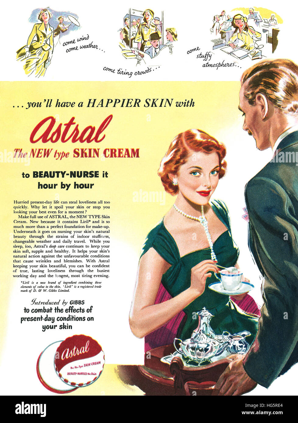1950 britische Werbung für Astral Hautcreme Stockfoto