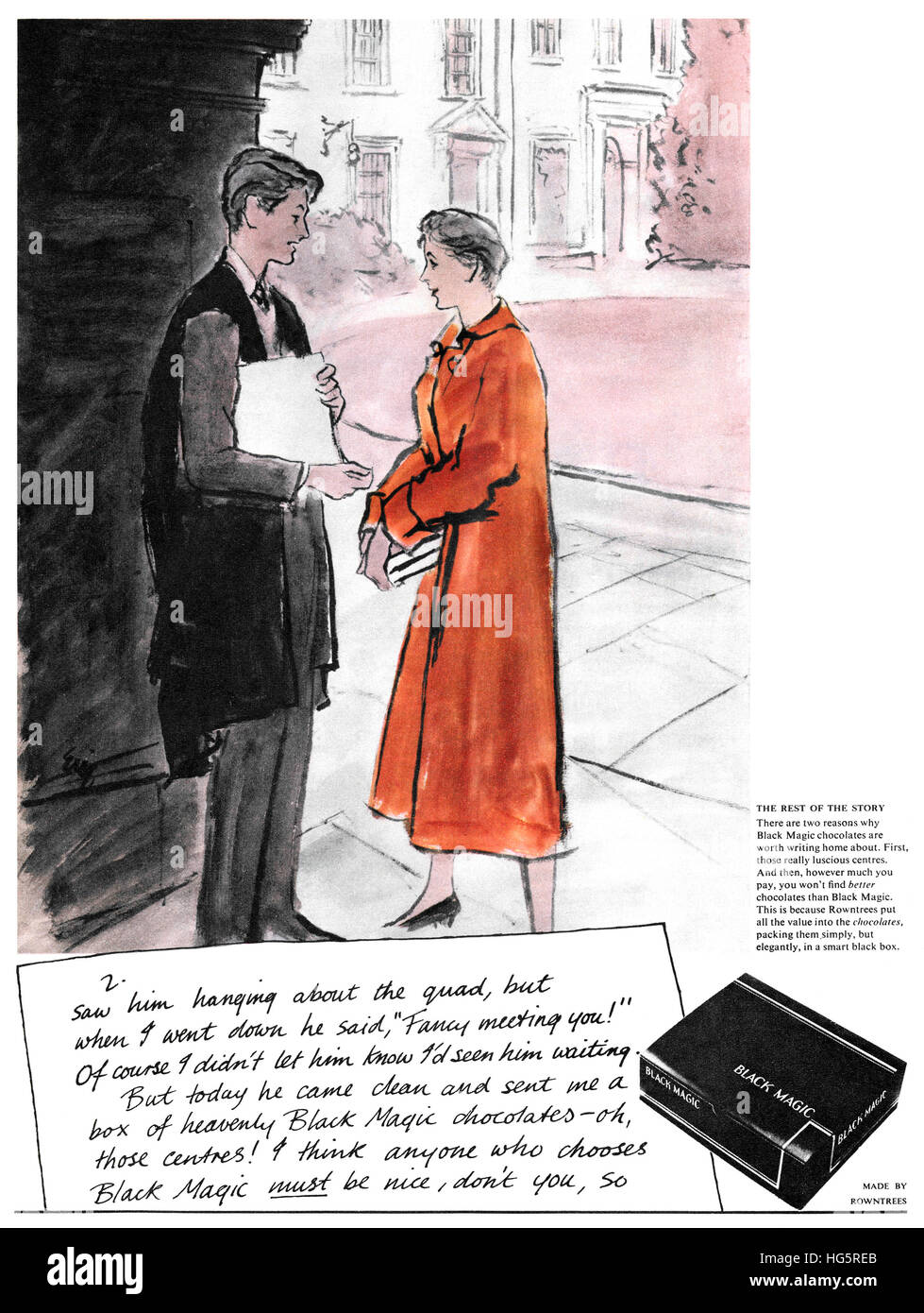 1956 britische Werbung für Schwarzmagie Pralinen Stockfoto