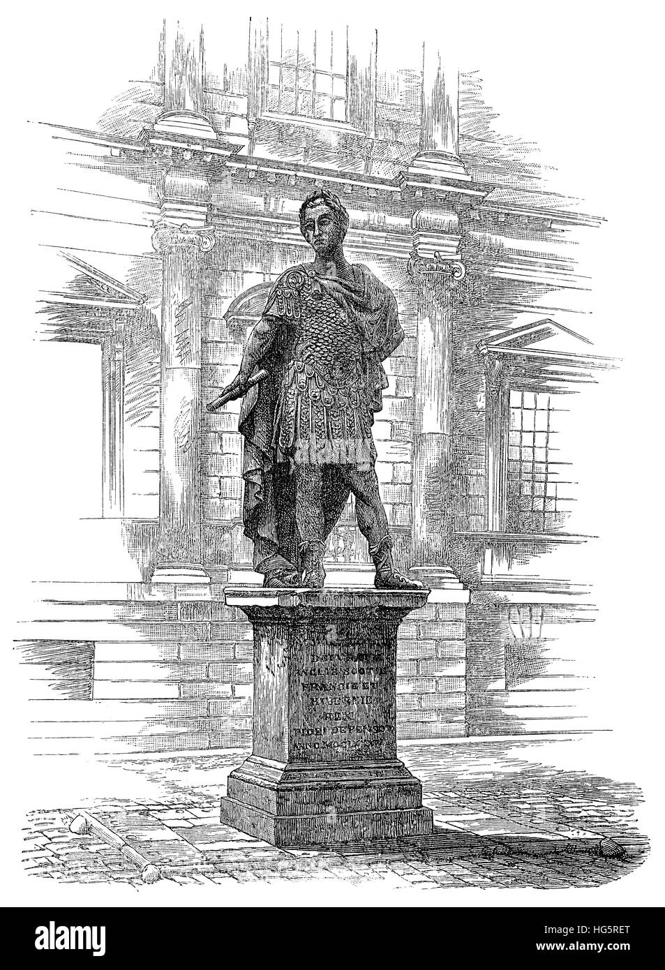 Schwarz / weiß-Gravur einer Statue von König James II., aus dem Studio von Grinling Gibbons, aus der November 1883-Ausgabe von The English Illustrated Magazine. Stockfoto