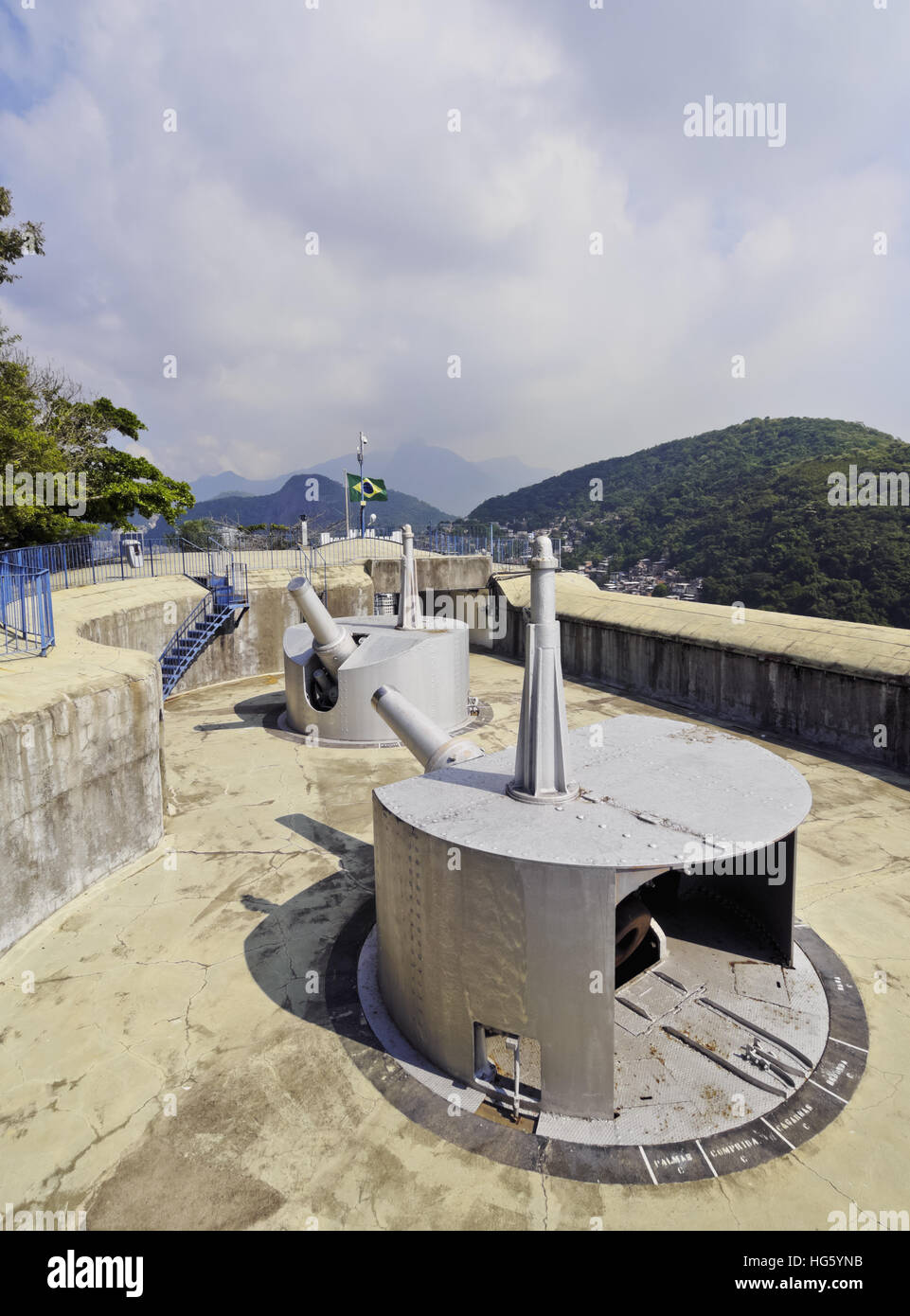 Brasilien, Stadt von Rio De Janeiro, Leme, Kanonen auf der Oberseite der Forte Duque de Caxias. Stockfoto