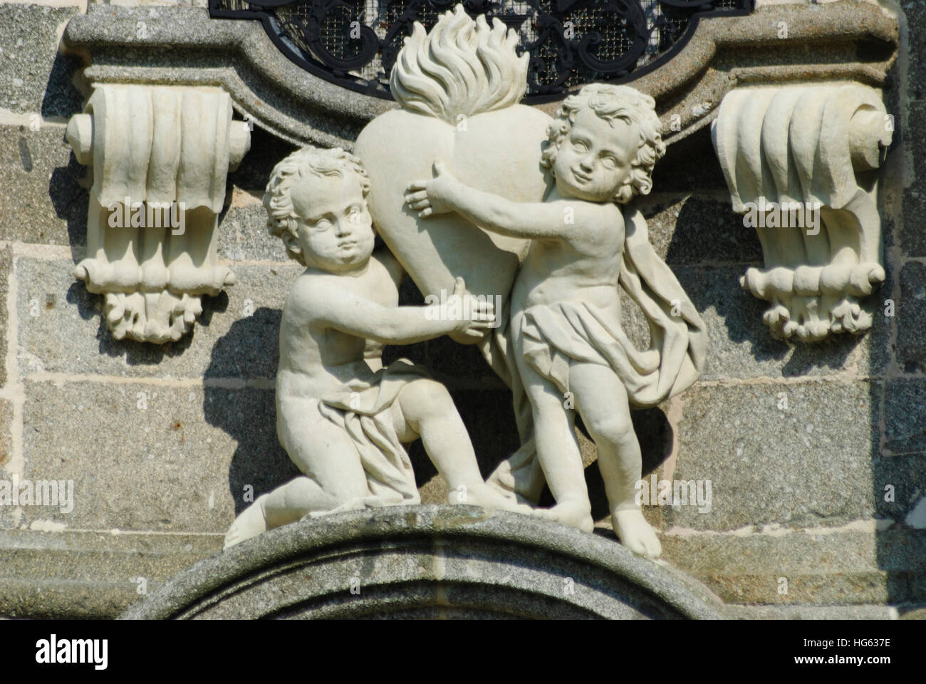 Zwettl: Zwettl Kloster; Detail der Fassade der Kirche, Waldviertel, Niederösterreich, Niederösterreich, Österreich Stockfoto