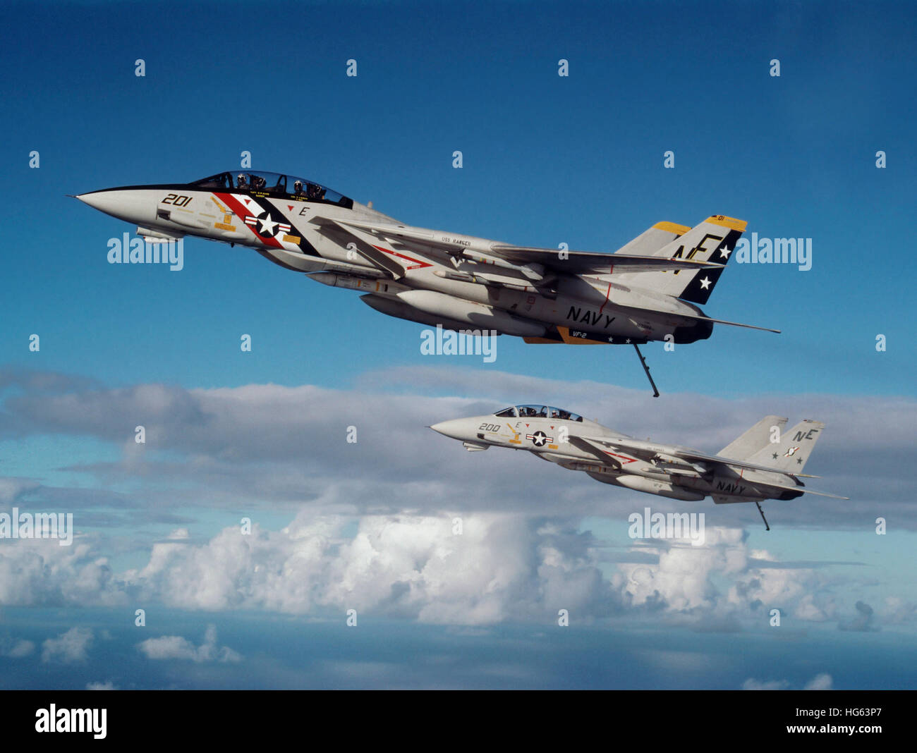 Zwei F-14A Tomcats während Operationen im Indischen Ozean. Stockfoto