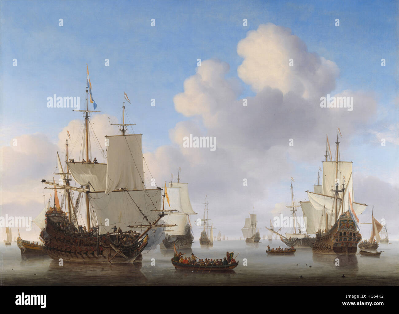 Holländische Schiffe in einer ruhigen, von Willem van de Velde Stockfoto
