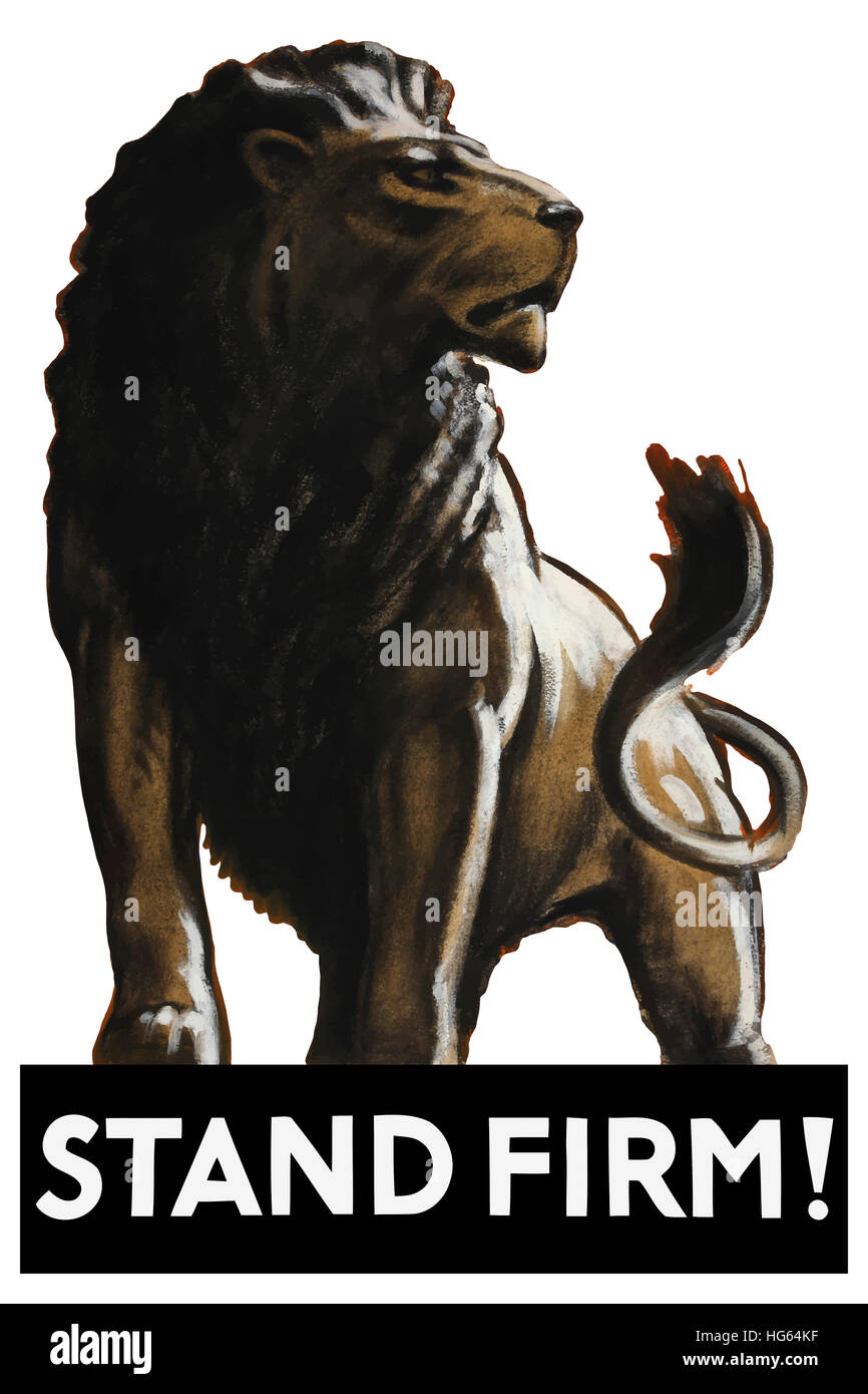 Vintage Weltkrieg Poster ein männlicher Löwe. Stockfoto