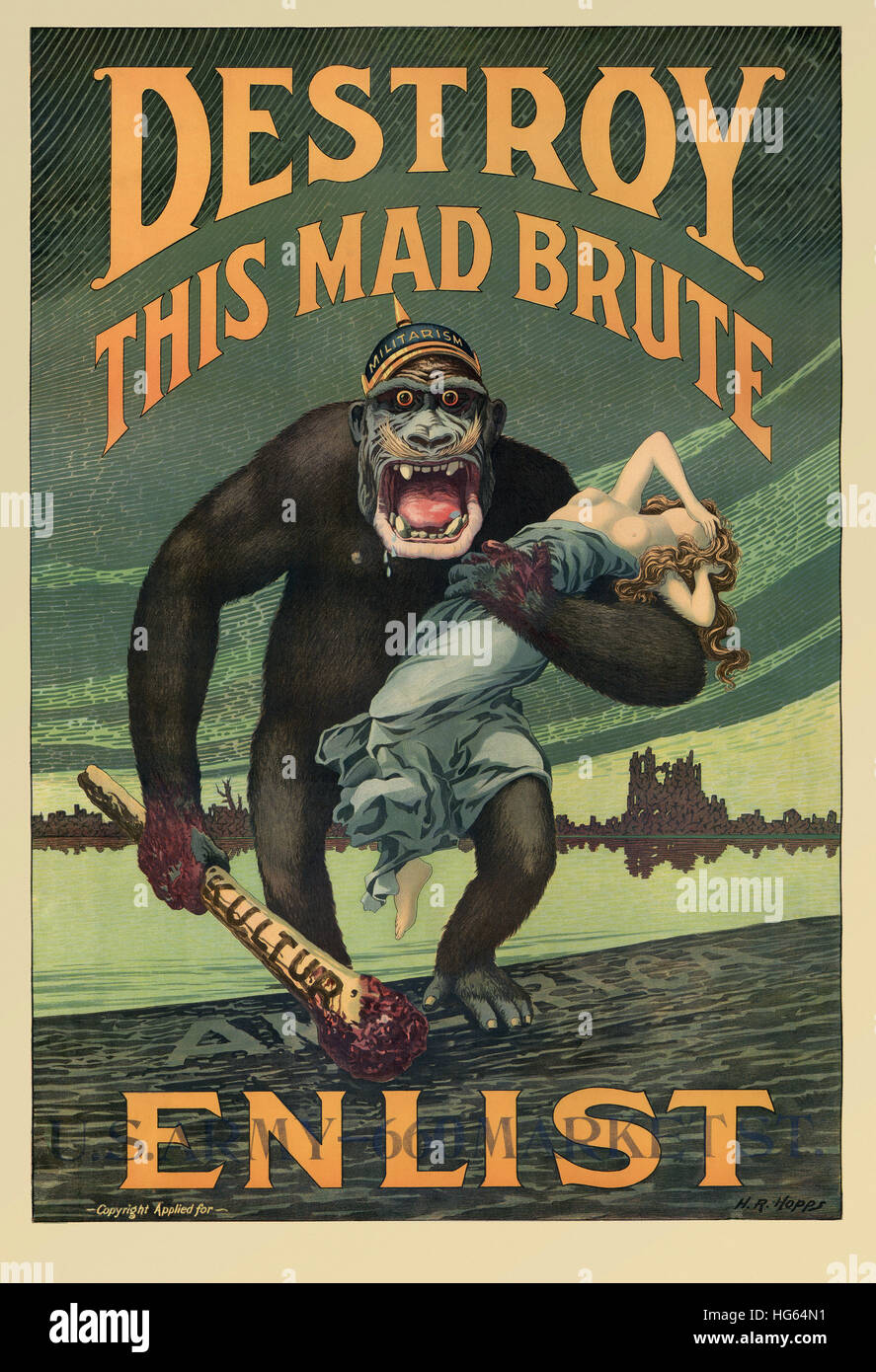 Zerstören Sie diese Mad Brute Propaganda-Plakat. Stockfoto