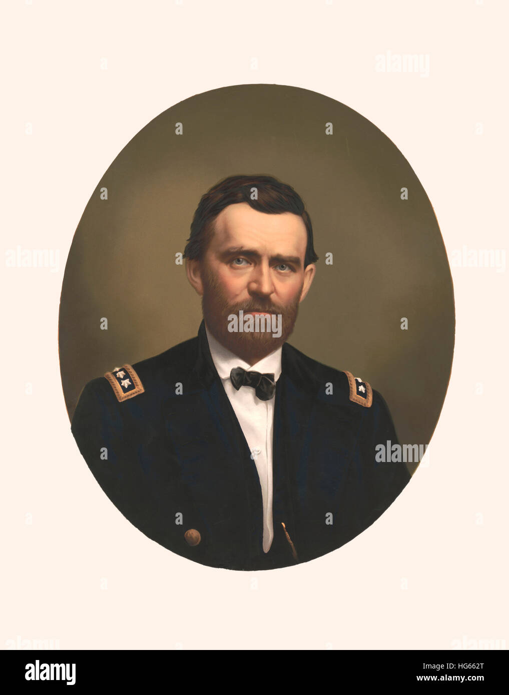 Ovales Porträt von Generalmajor Ulysses S. Grant in Uniform. Stockfoto