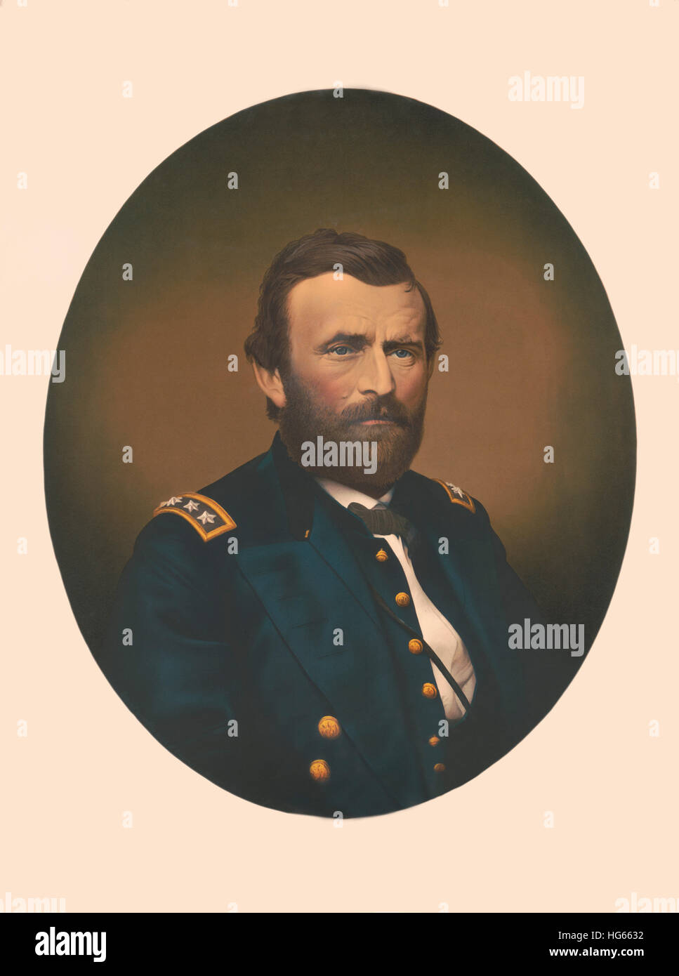 Ovales Porträt von Generalmajor Ulysses S. Grant in Uniform. Stockfoto