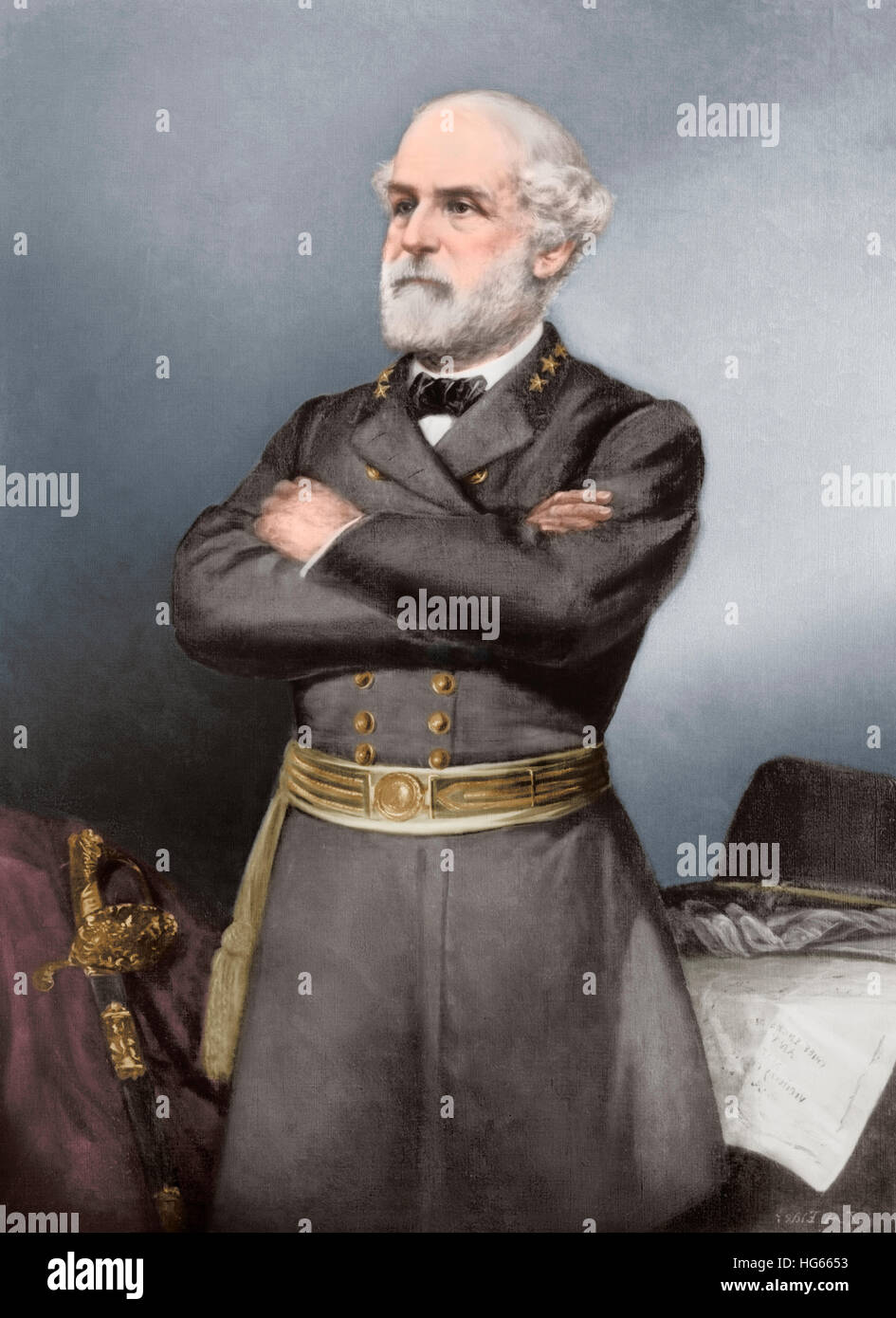 Konföderierten General Robert E. Lee in schwarzer Uniform. Stockfoto