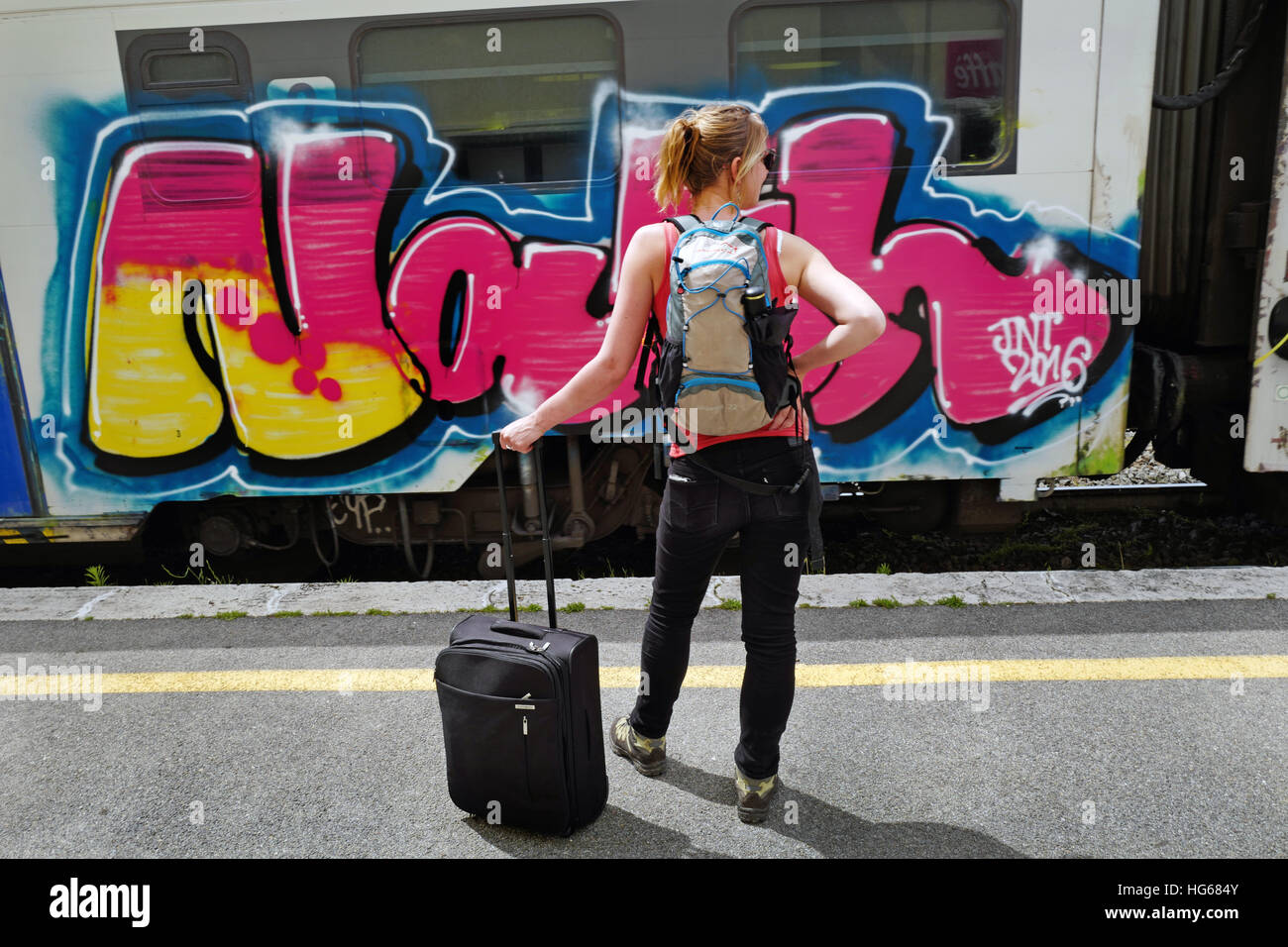 Graffiti auf italienische Bahn Stockfoto