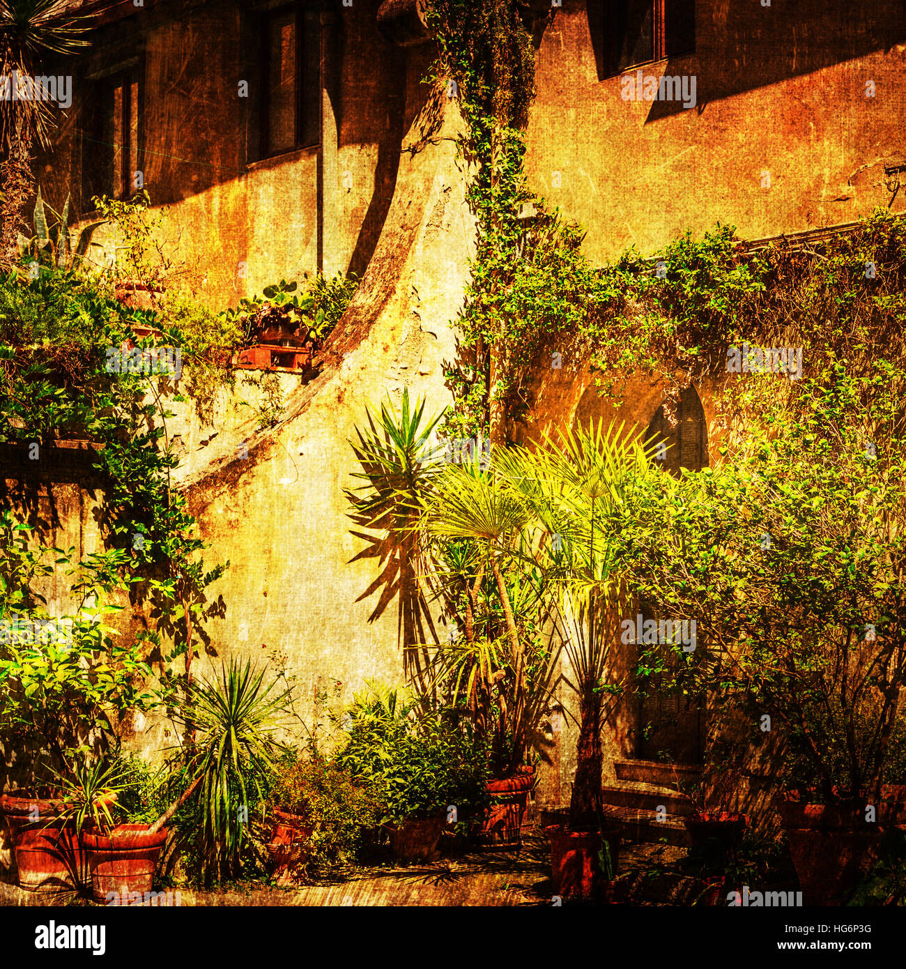 Vintage-Stil Bild von einem Hinterhof in Florenz, Italien Stockfoto