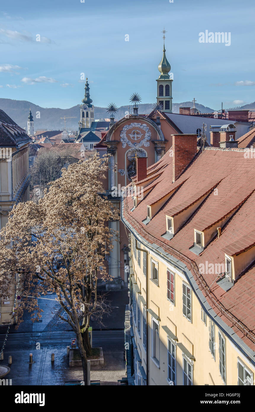 Grazer Schlossberg Schlossberg heute ein öffentlicher Park genießt einen herrlichen Blick über die Stadt. Stockfoto