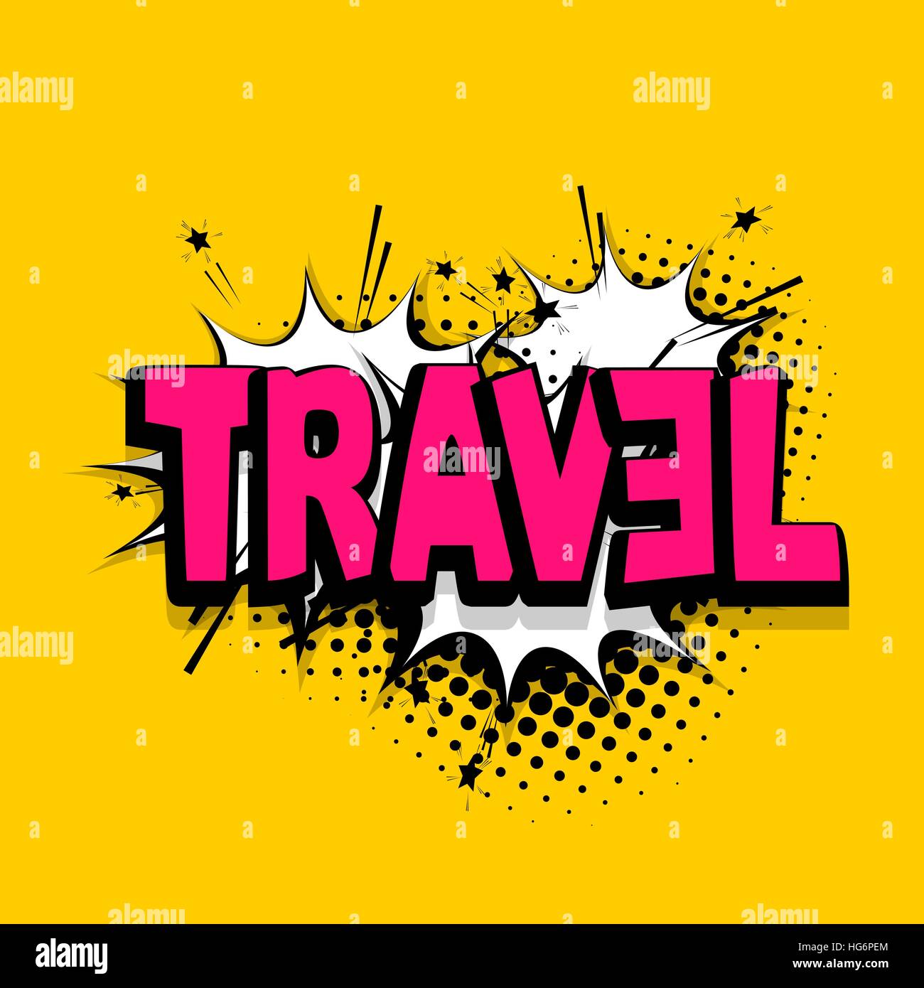 Schriftzüge Reisen, buchen Sie Urlaub Comics Ballon Stock Vektor