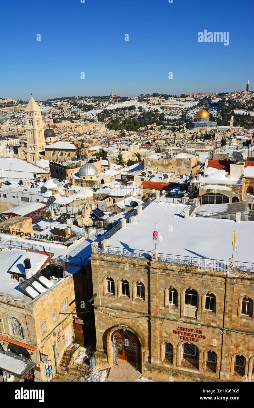 Jerusalem, Schnee auf der alten Stadt, Israel Stockfoto
