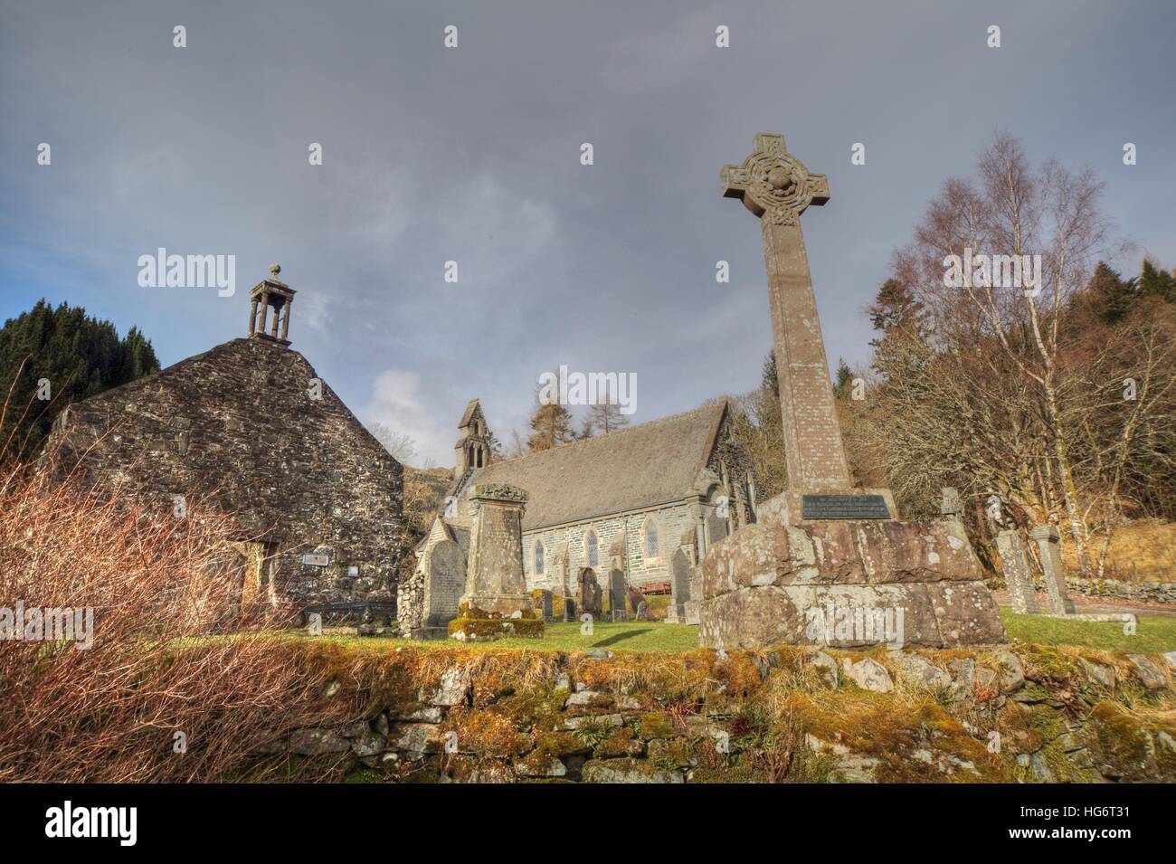 Balquhidder Kirche, Sterling, Schottland, UK - Rob Roy rot MacGregors Ruhestätte Stockfoto