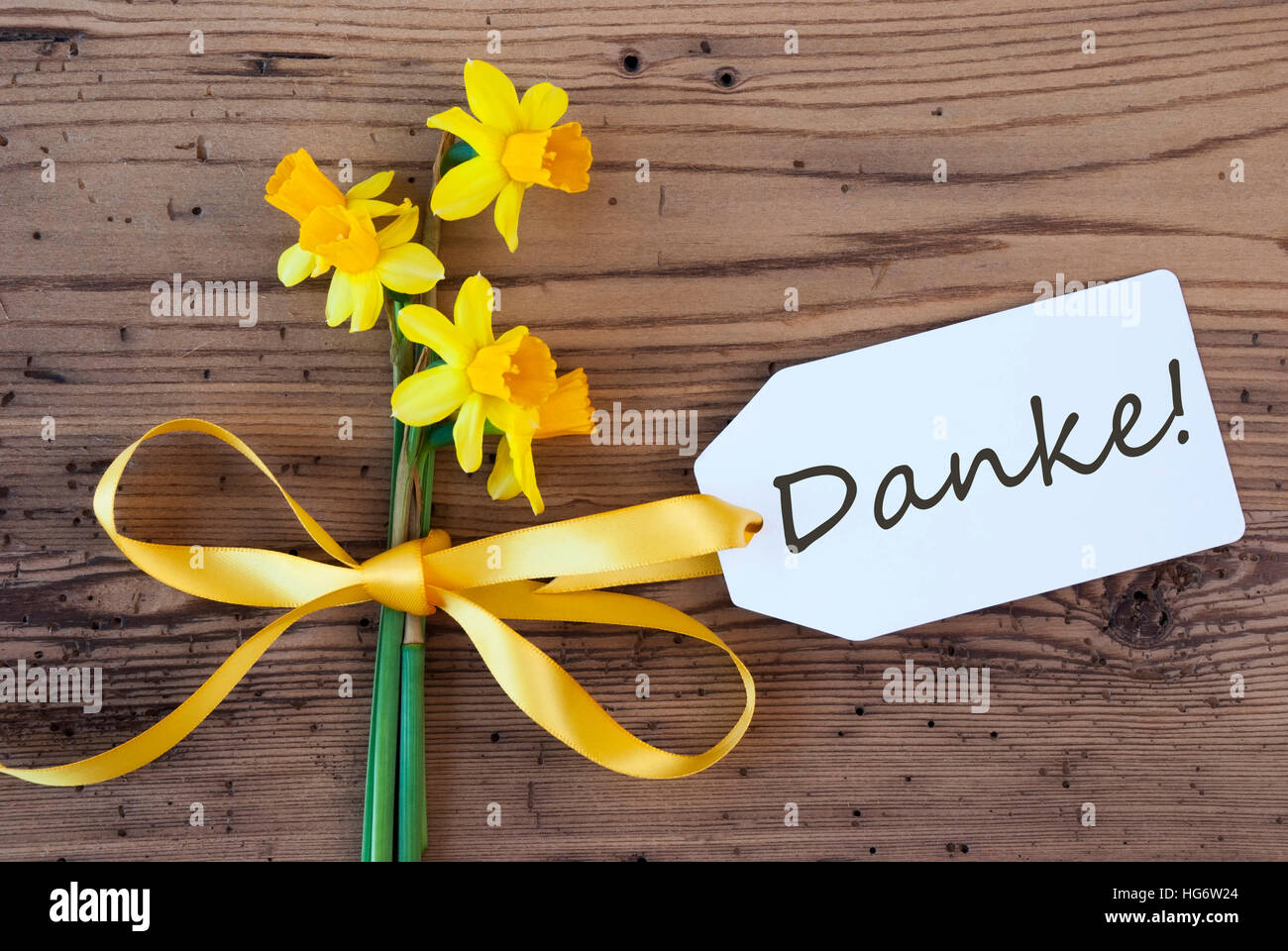 Gelbe Feder Narcissus Label Schwarz Danke Bedeutet Vielen Dank 