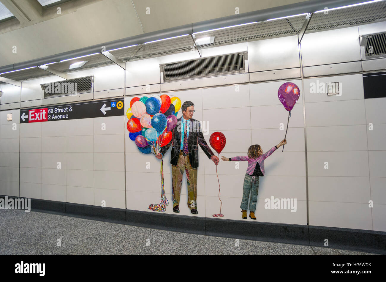 Vik Muniz Wandkunst auf 72nd Street Station der zweiten Avenue Subway Stockfoto