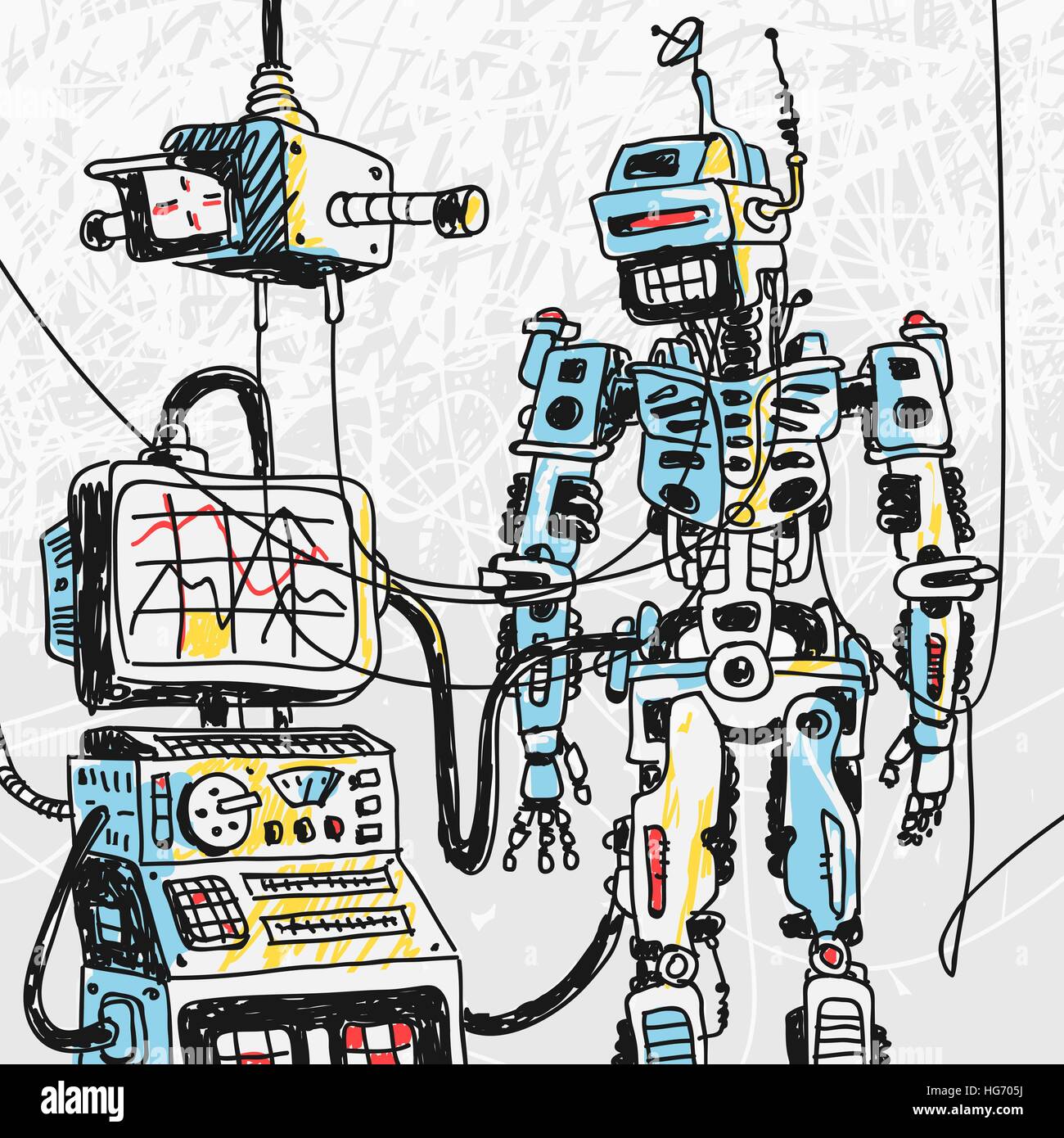 Roboter und Computer-Technologie-Vektor-Illustration Stock Vektor