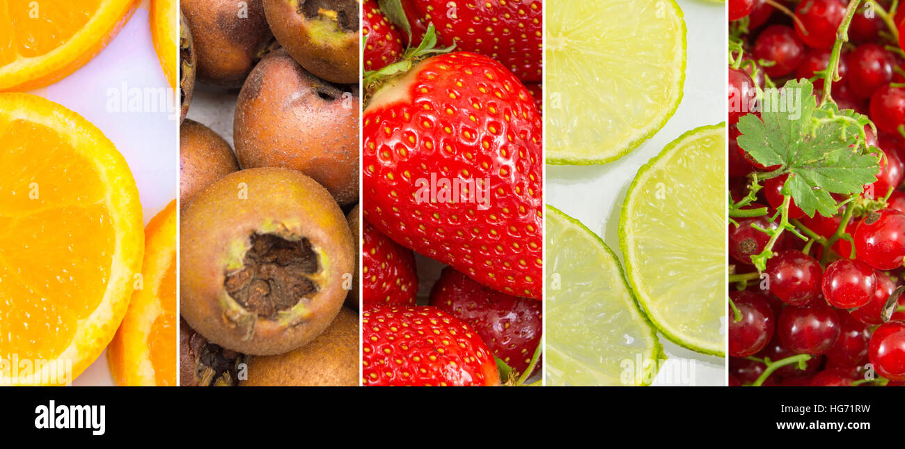 Frisches Obst Collage Hintergrund. Gesunde Ernährung-abstrakt Stockfoto