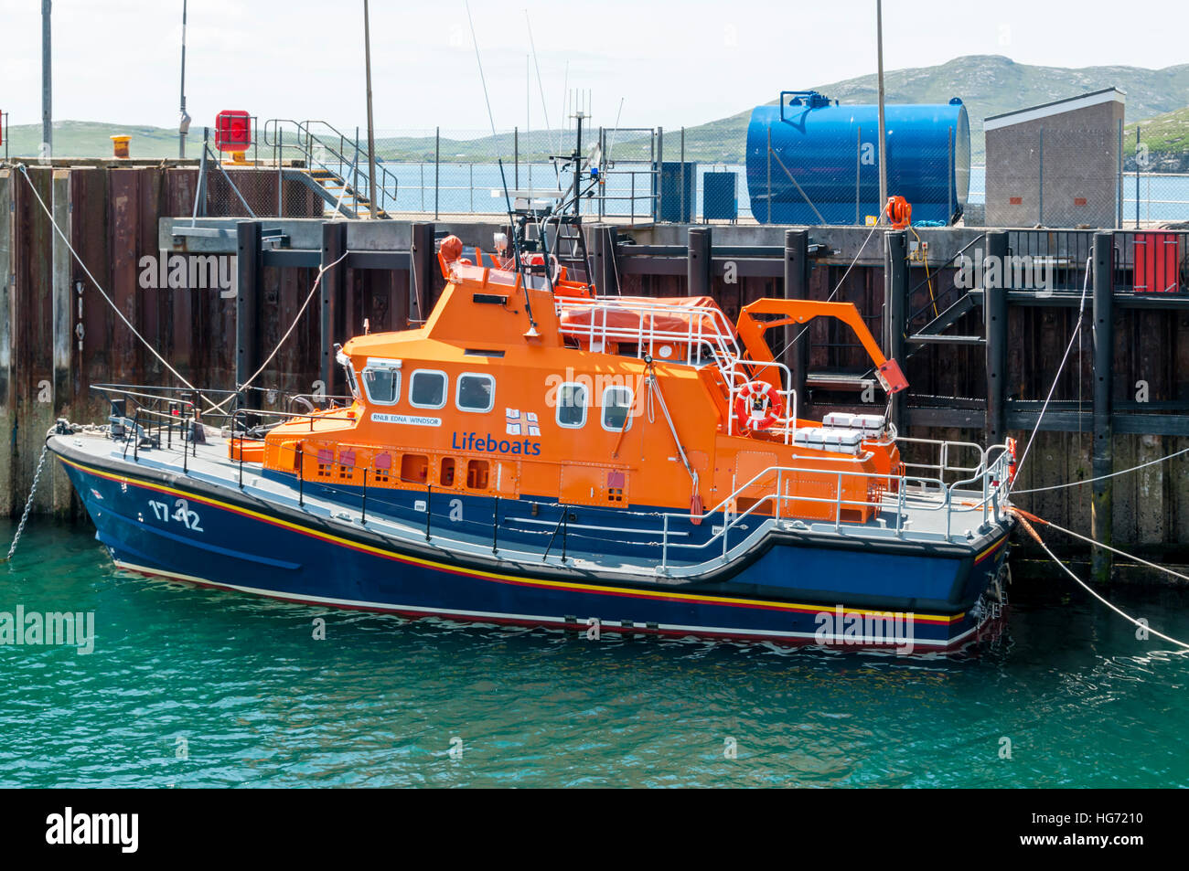 Das Severn Klasse Rettungsboot stationiert RNLB Edna Windsor Castlebay auf Barra in den äußeren Hebriden. Stockfoto
