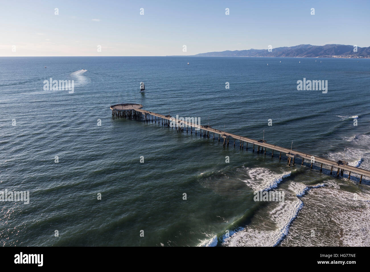 Luftaufnahmen von Venedig Pier und dem Pazifischen Ozean in Los Angeles Kalifornien. Stockfoto