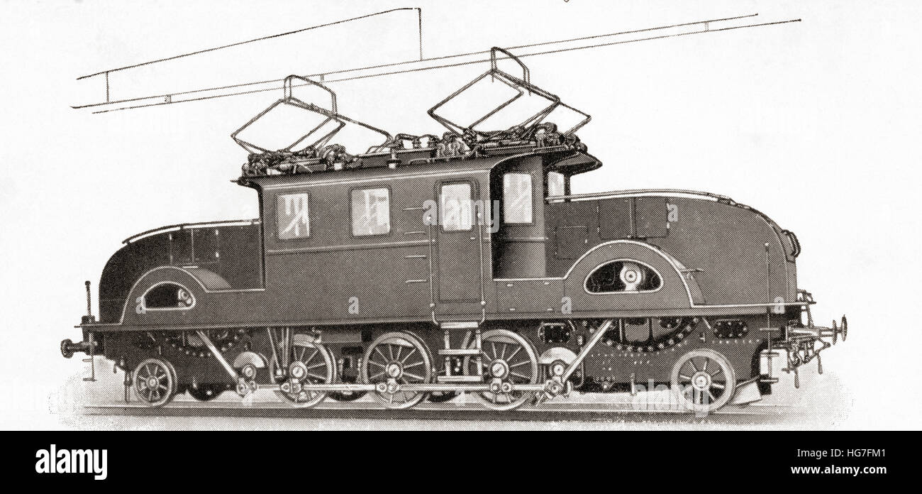 Die ersten Wechselstrom elektrische Passagierzug powered by Strom von Freileitungen, präsentiert von Werner von Siemens in Berlin im Jahre 1879.   Aus Meyers Lexikon veröffentlicht 1924. Stockfoto