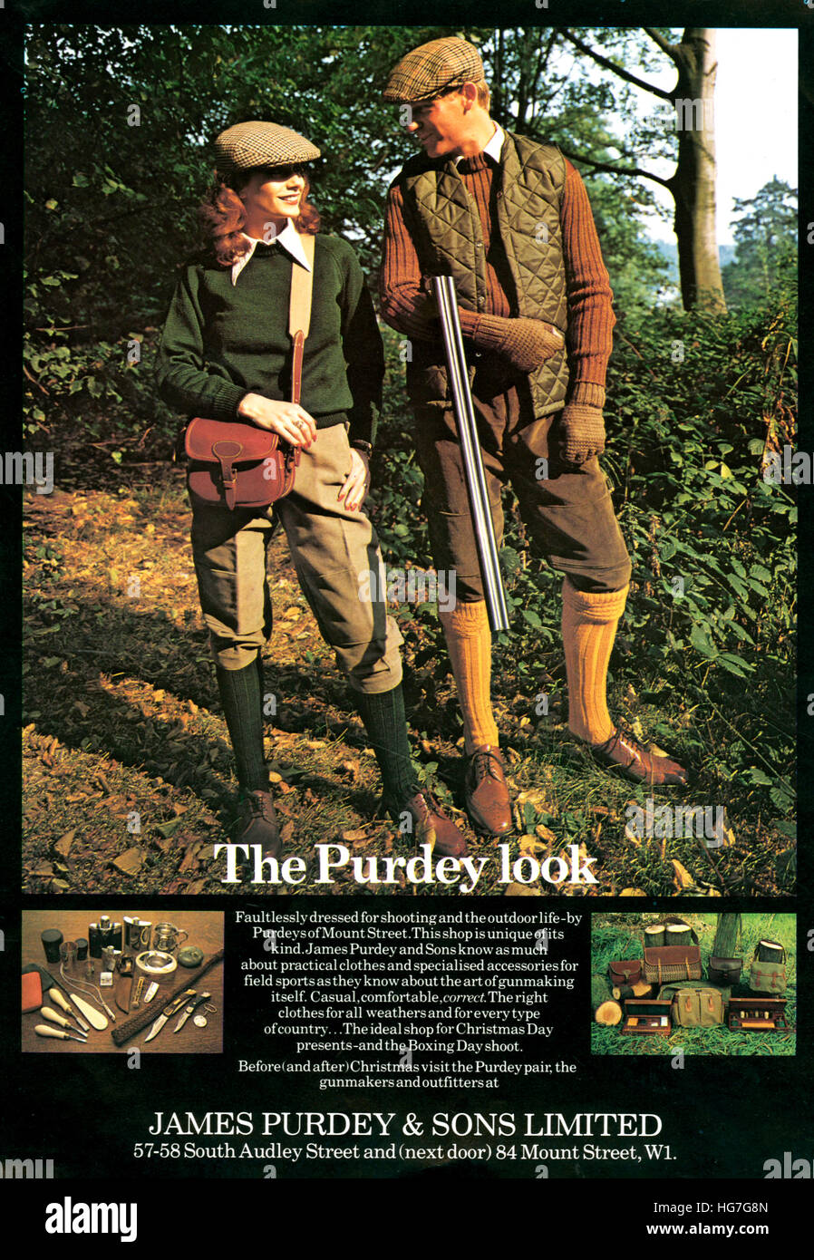 1970er Jahre UK James Purdey & Sons Ltd Magazin Anzeige Stockfoto