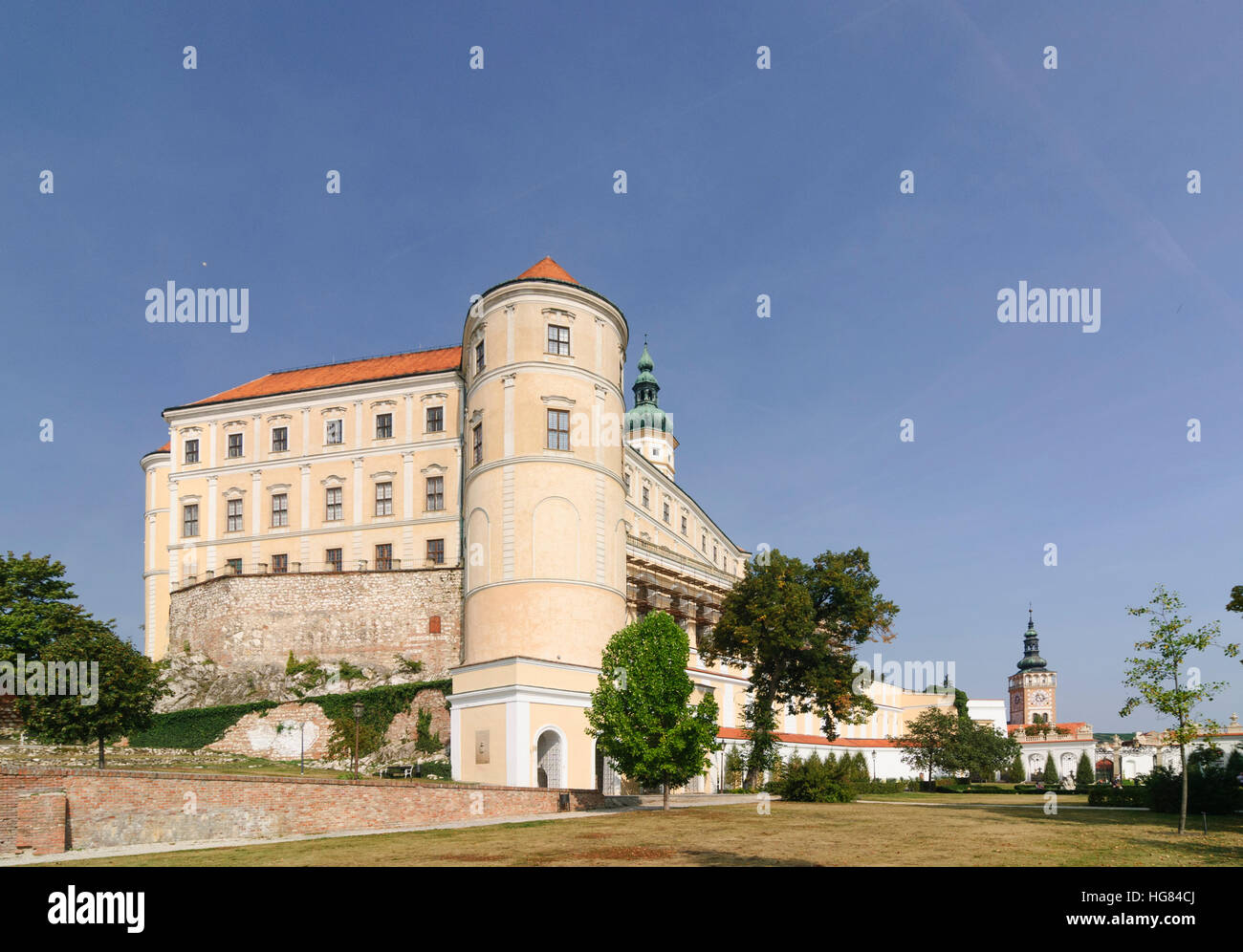 Mikulov (Nikolsburg): Blick von der Burg, der St.-Wenzels-Kirche, Jihomoravsky, Südmähren, Süd-Mähren, Tschechische Stockfoto