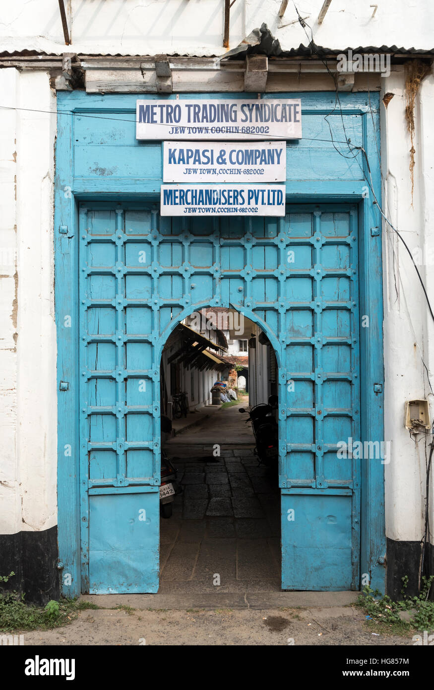 Alte Tür in Jew Town, Mattancherry, Kochi (Cochin), Kerala, Indien Stockfoto