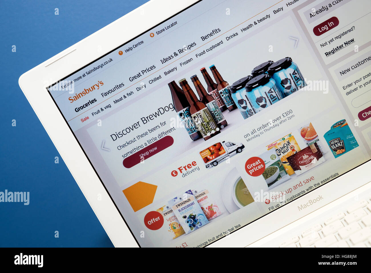 Sainsburys Webseite auf einem Laptop-Computer-Bildschirm angezeigt Stockfoto