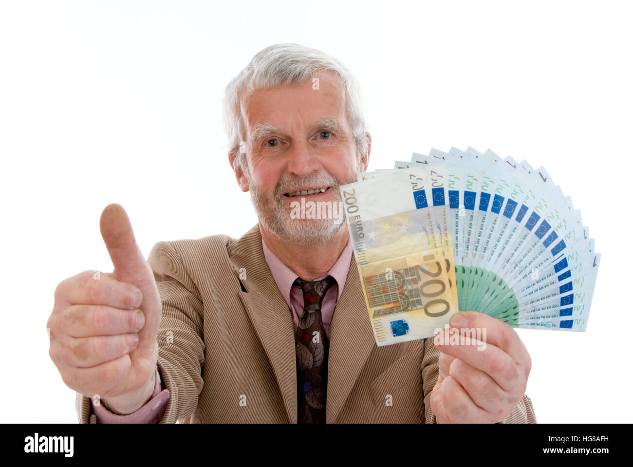 Ältere, erfolgreichen Mann mit Geld Stockfoto