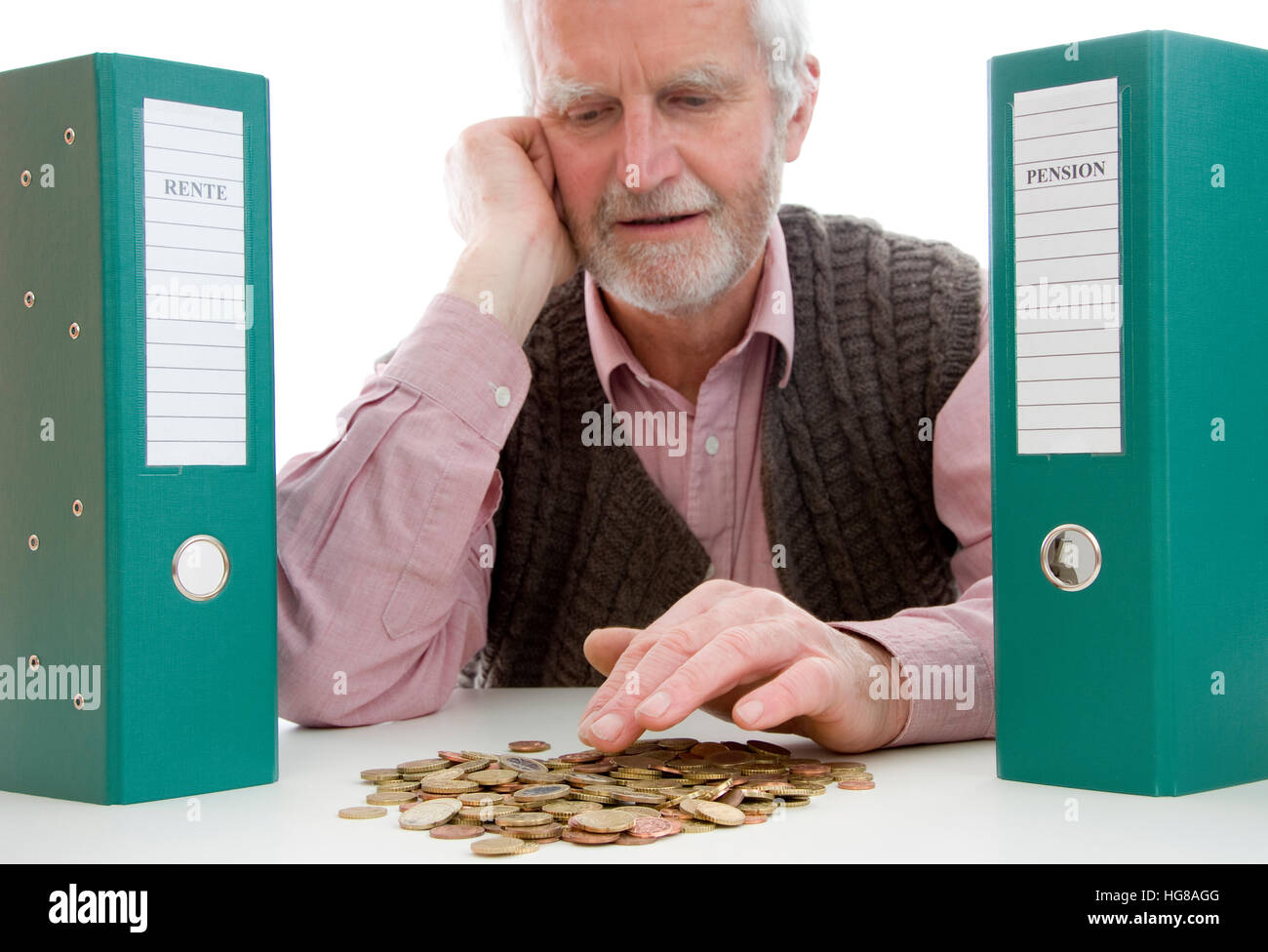 Rentner mit Geldsorgen Stockfoto
