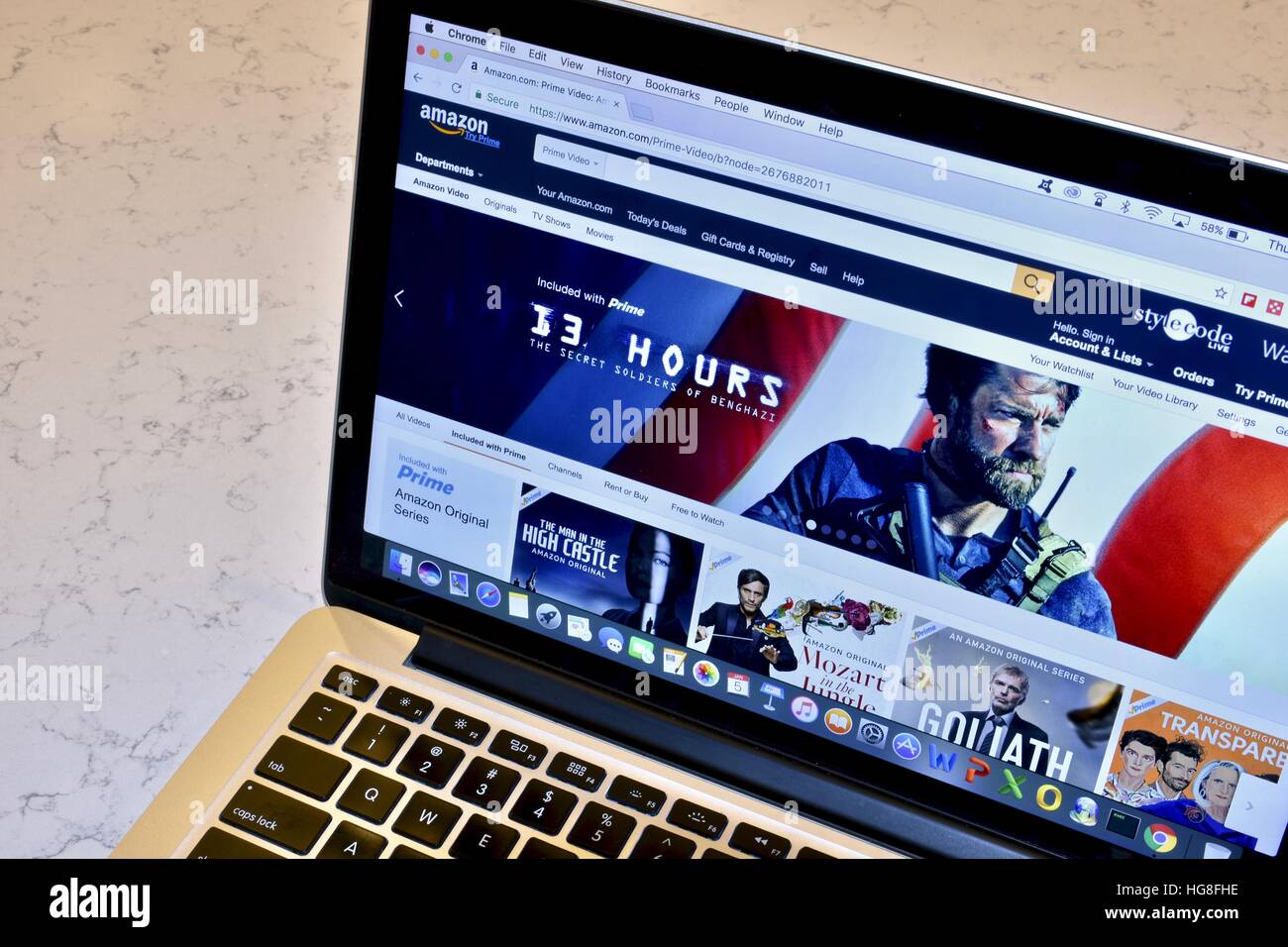 Die Amazon prime Website für Movies angezeigt auf einem Apple Macbook Pro Stockfoto