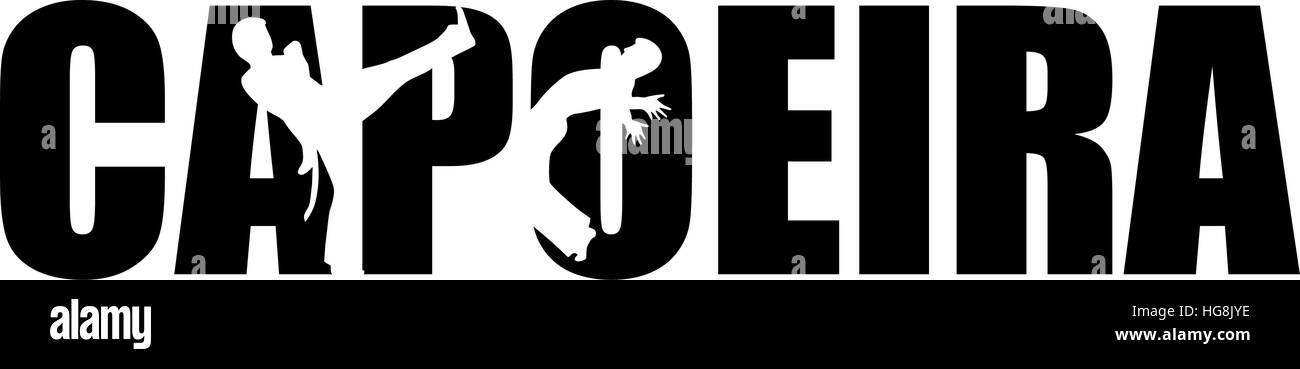 Capoeira-Wort mit Ausschnitt Silhouetten Stock Vektor