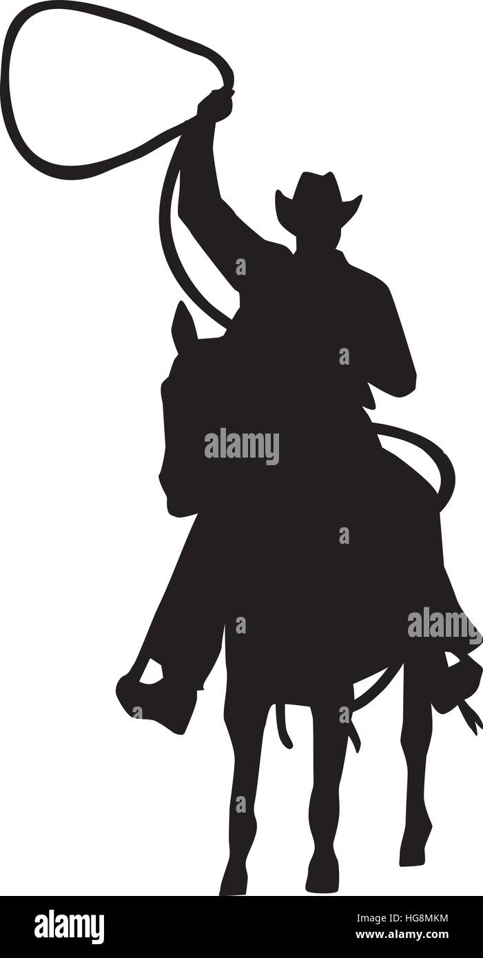 Cowboy mit Lasso auf Pferd silhouette Stock Vektor