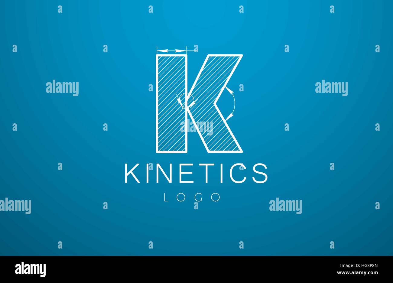 Logo-Briefvorlage K im Stil einer technischen Zeichnung. Design und den Text "Kinetick" mit Bemaßungslinien zu unterzeichnen. Vektor-illustration Stock Vektor