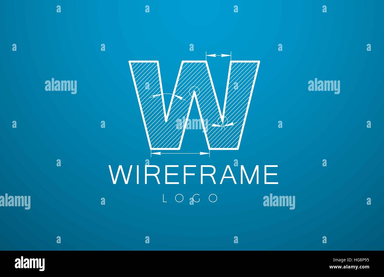 Logo Vorlage Buchstaben W im Stil einer technischen Zeichnung. Design und den Text "Drahtmodell" mit Bemaßungslinien zu unterzeichnen. Vektor-illustration Stock Vektor