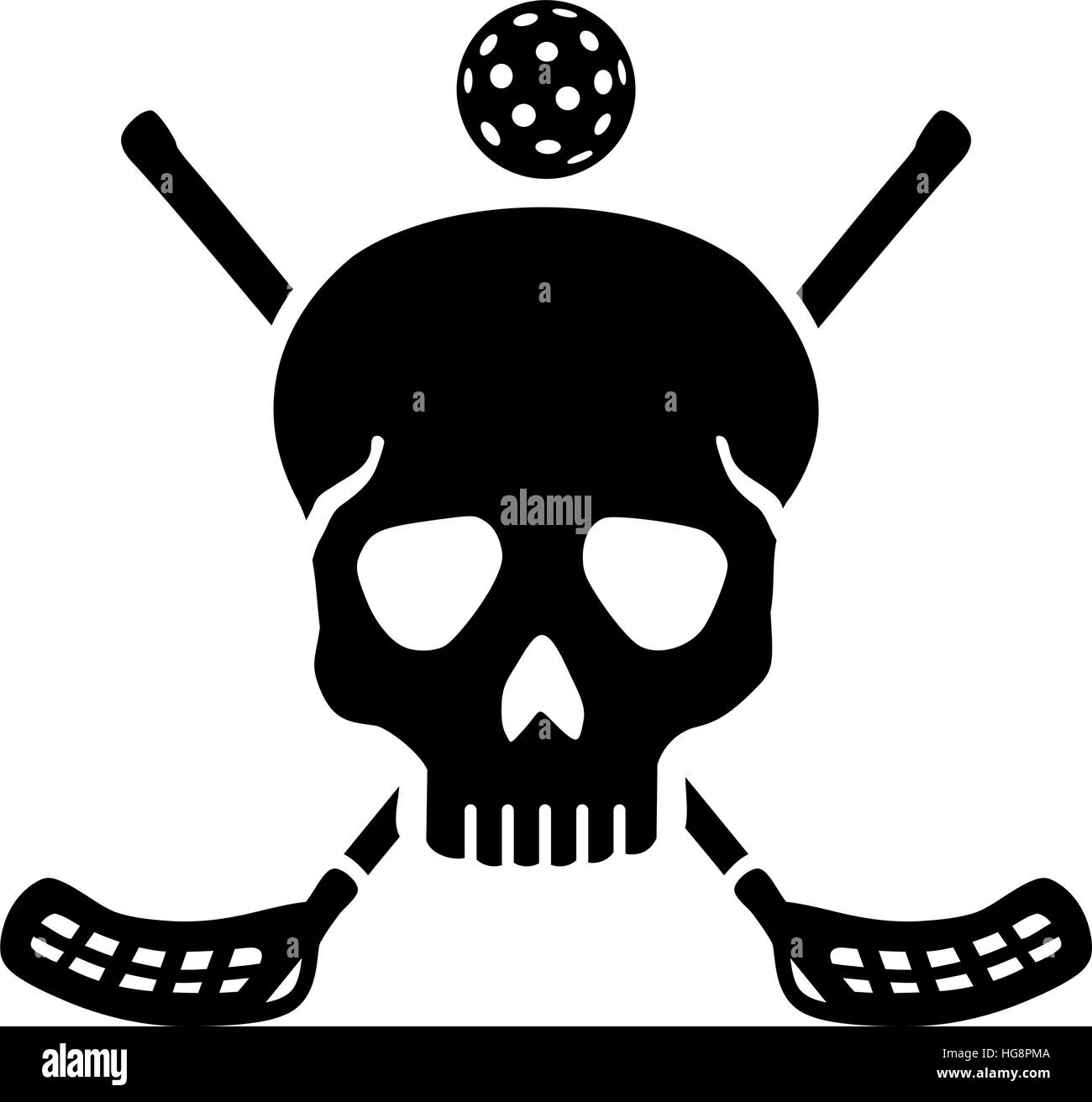 Totenkopf mit gekreuzten Unihockey-stick Stock Vektor
