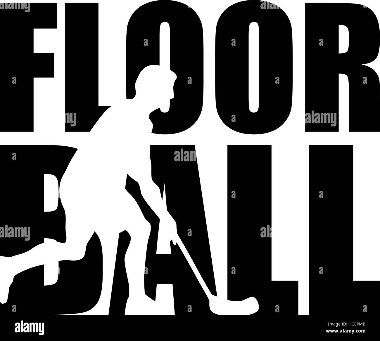 Floorball-Wort mit Spieler-Ausschnitt Stock Vektor