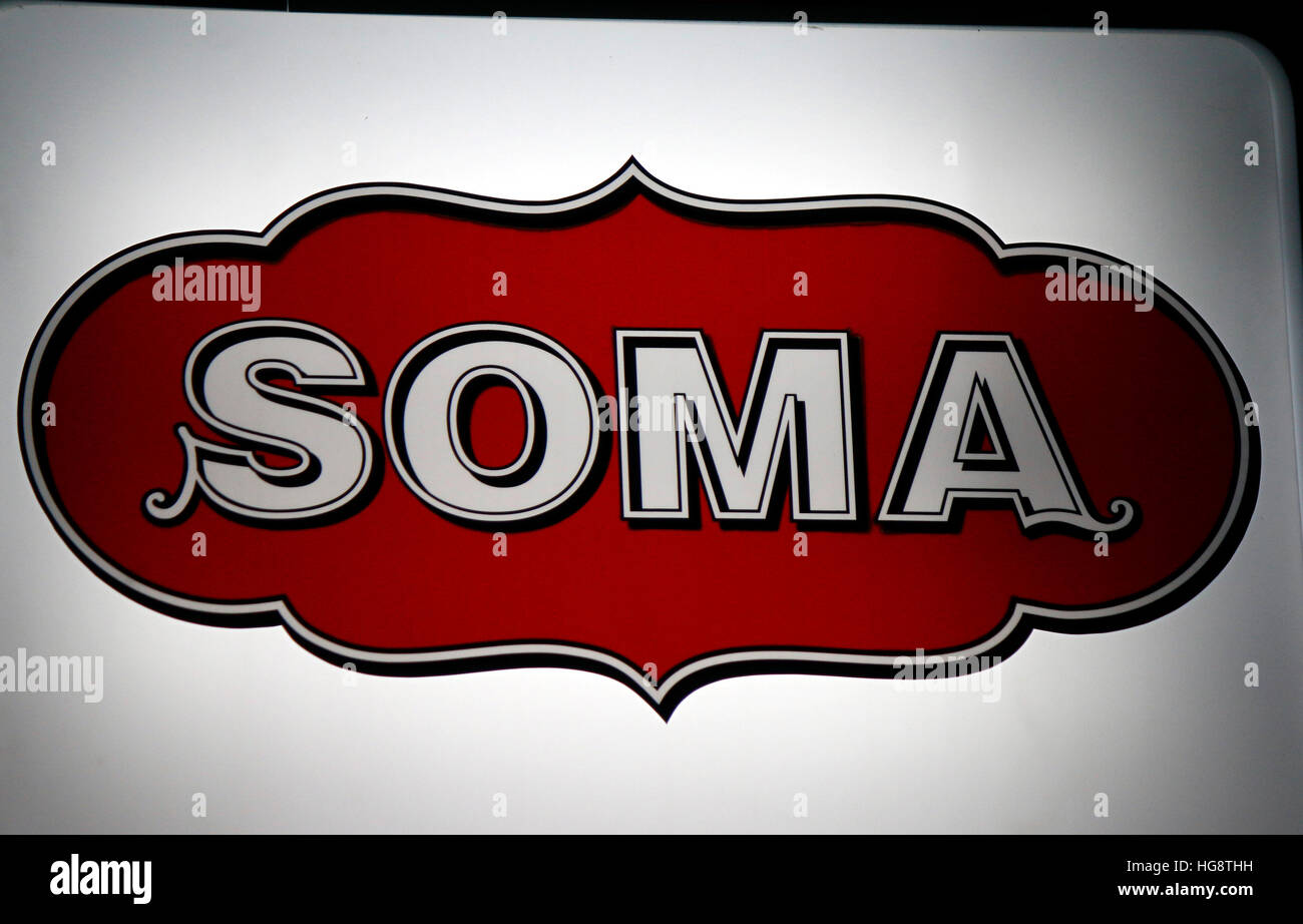 Das Logo der Marke "Soma", Berlin. Stockfoto