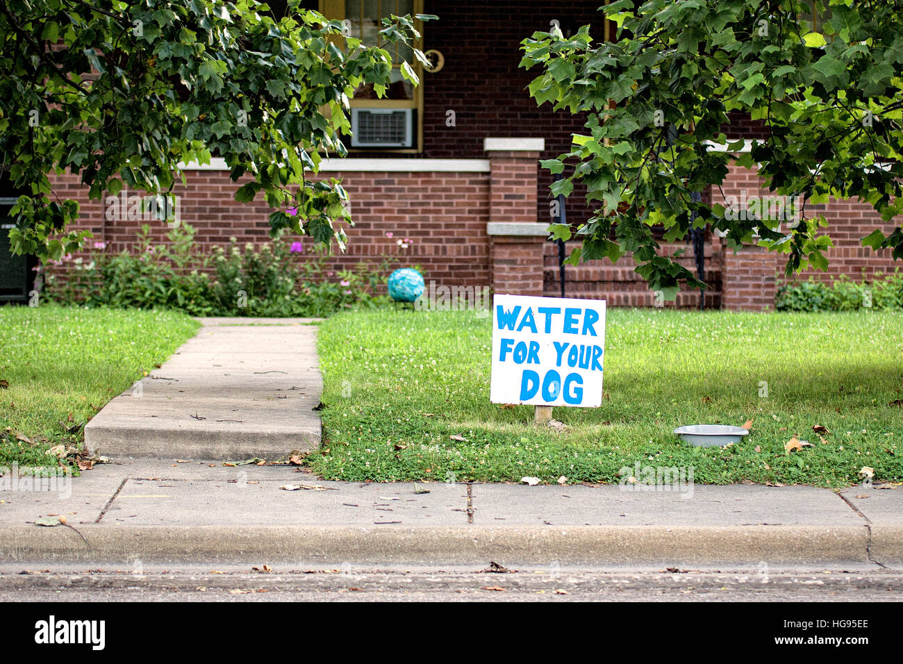 Yard-zeichen Wasser für Ihren Hund, kleine Stadt nostalgische Stockfoto