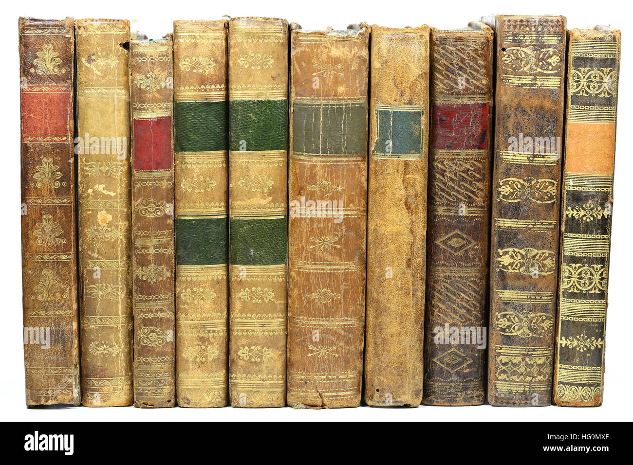 Antiquarische Bücher isoliert auf weißem Hintergrund Stockfoto