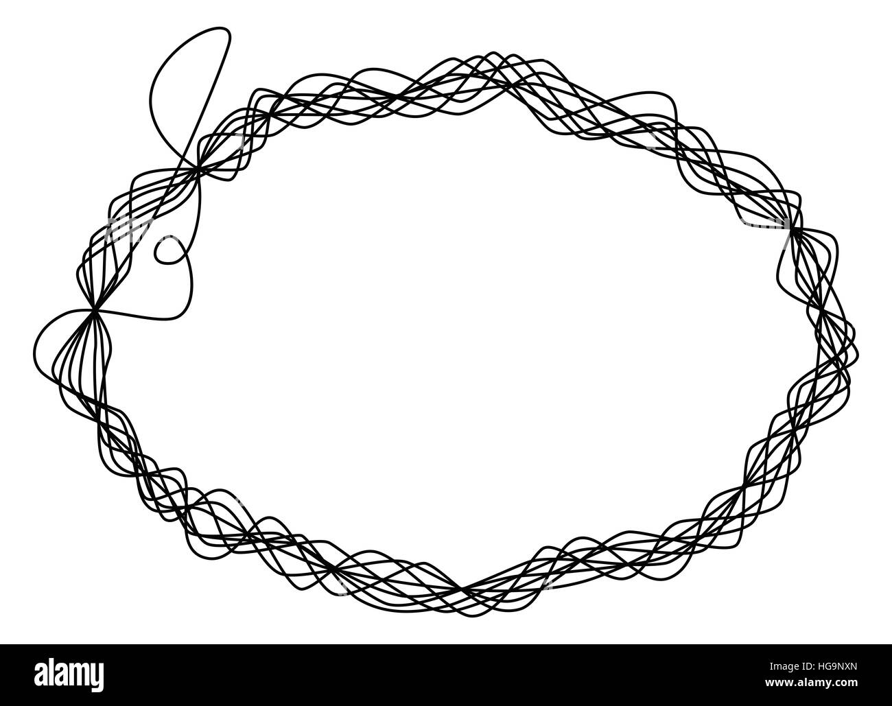 Einzelnen Thread Rahmen. Eine einzelne Zeile acht Mal gewickelt ist und Gestaltung einer Ellipse wie eine Draht-Skulptur. Stockfoto