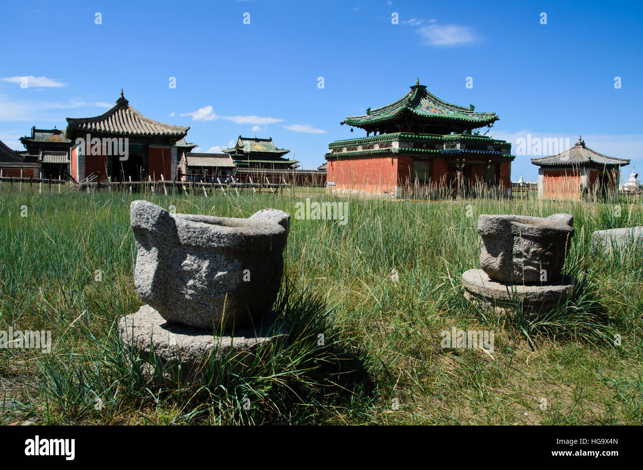 Stein-Container vor dem Kloster Erdene Zuu. Stockfoto