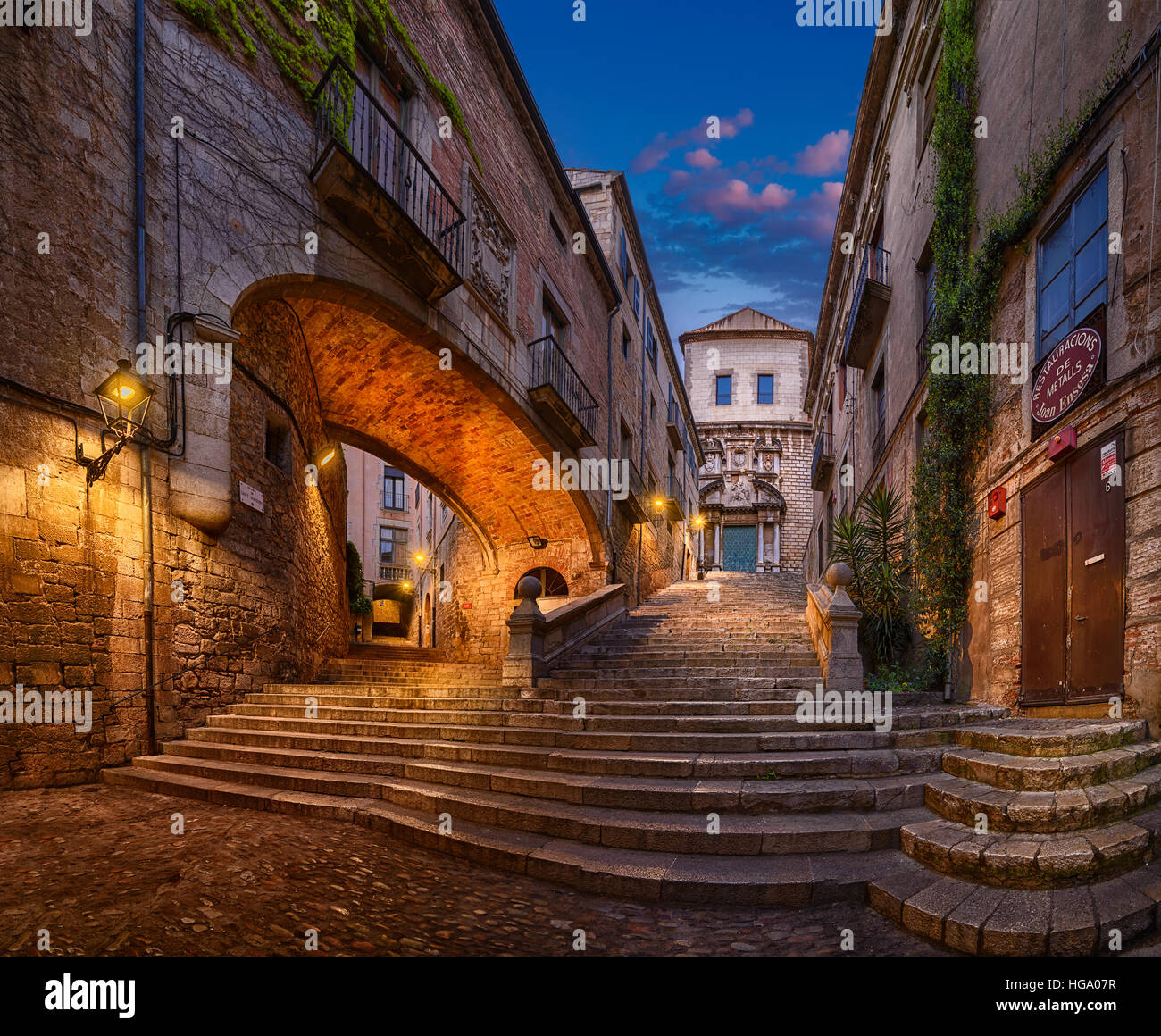Treppe von San Martin, Girona, Katalonien, Spanien Stockfoto